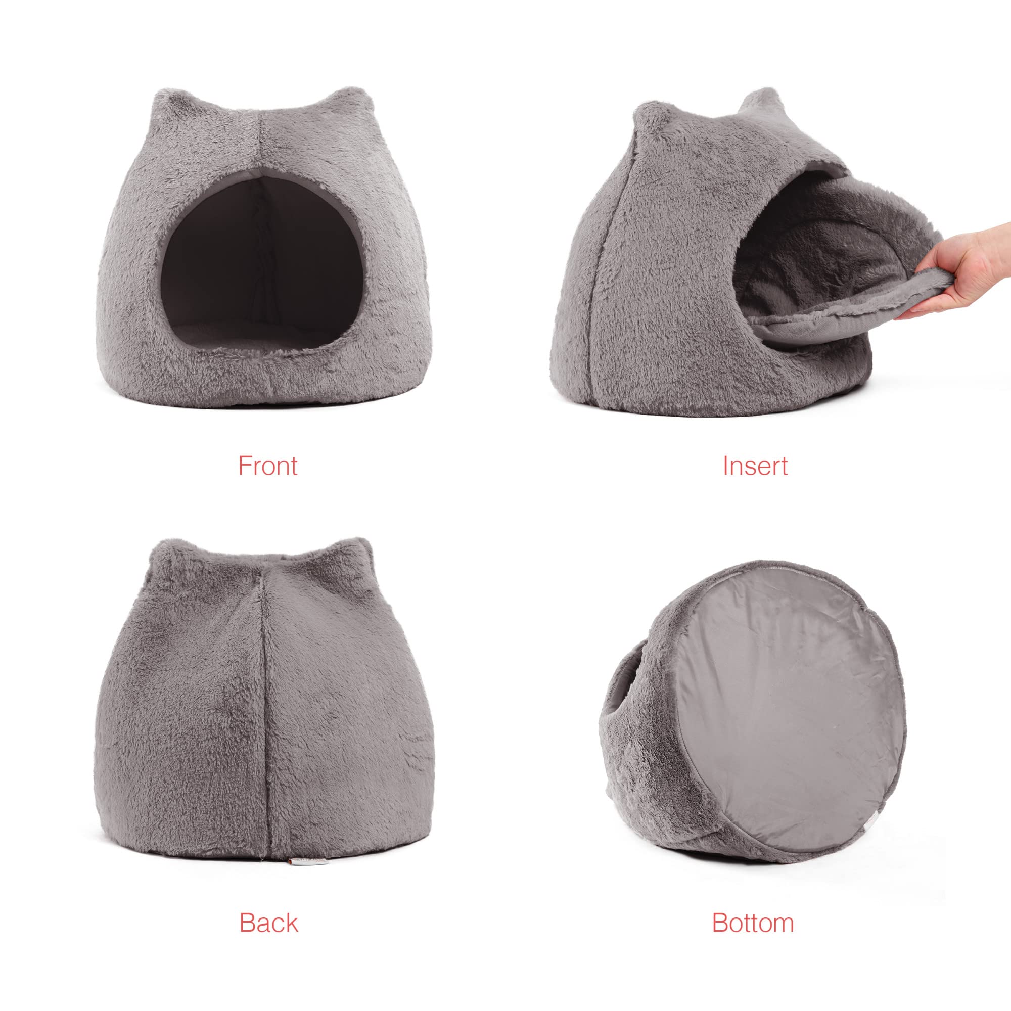 Best Friends By Sheri Meow Hut In Fur Cover Dome Cat And Dog Bed, Gray, Small