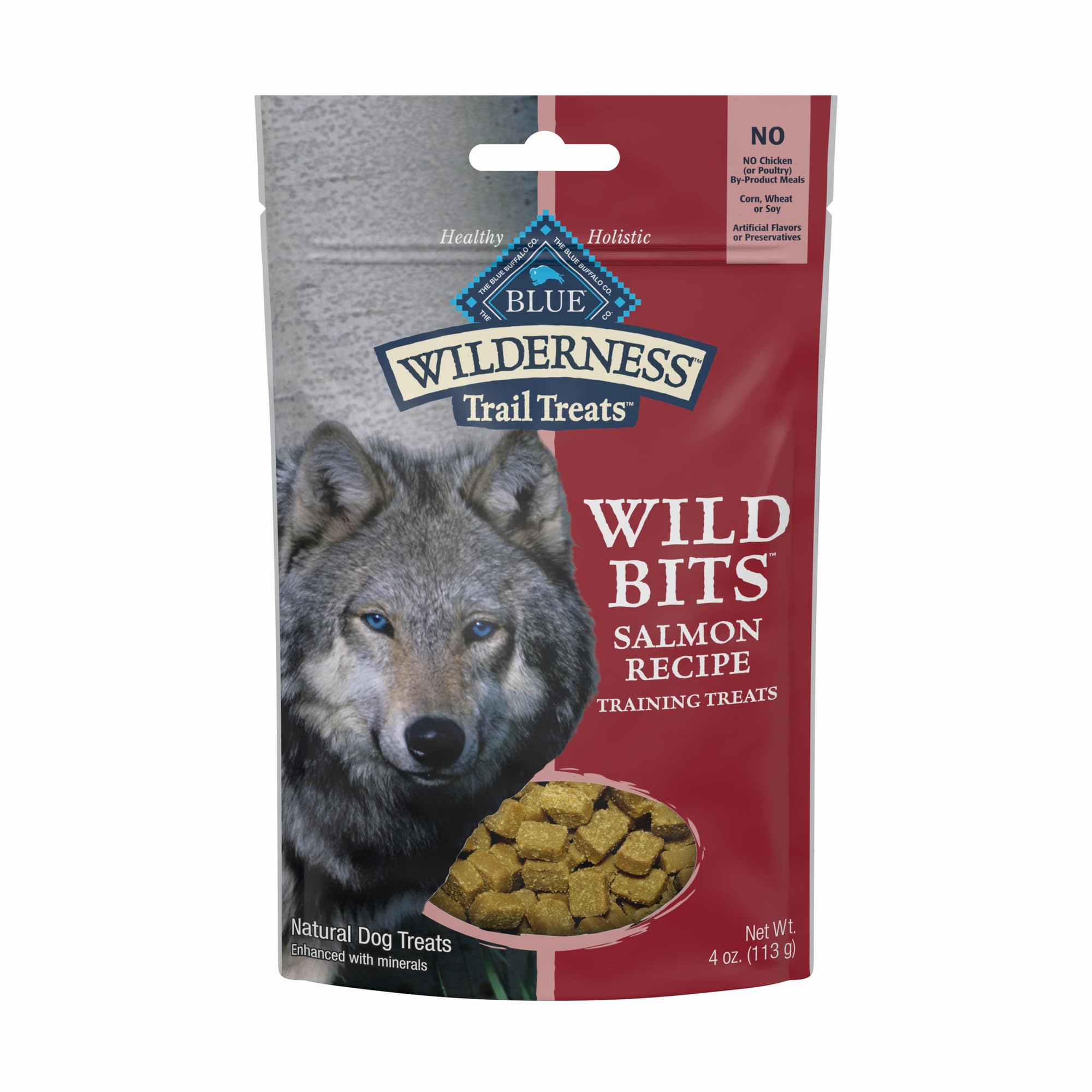 Blue Buffalo Wilderness Trail Treats Wild Bits High Protein Grain Free Soft-Moist Training Dog Treats, Salmon Recipe 4-oz Bag