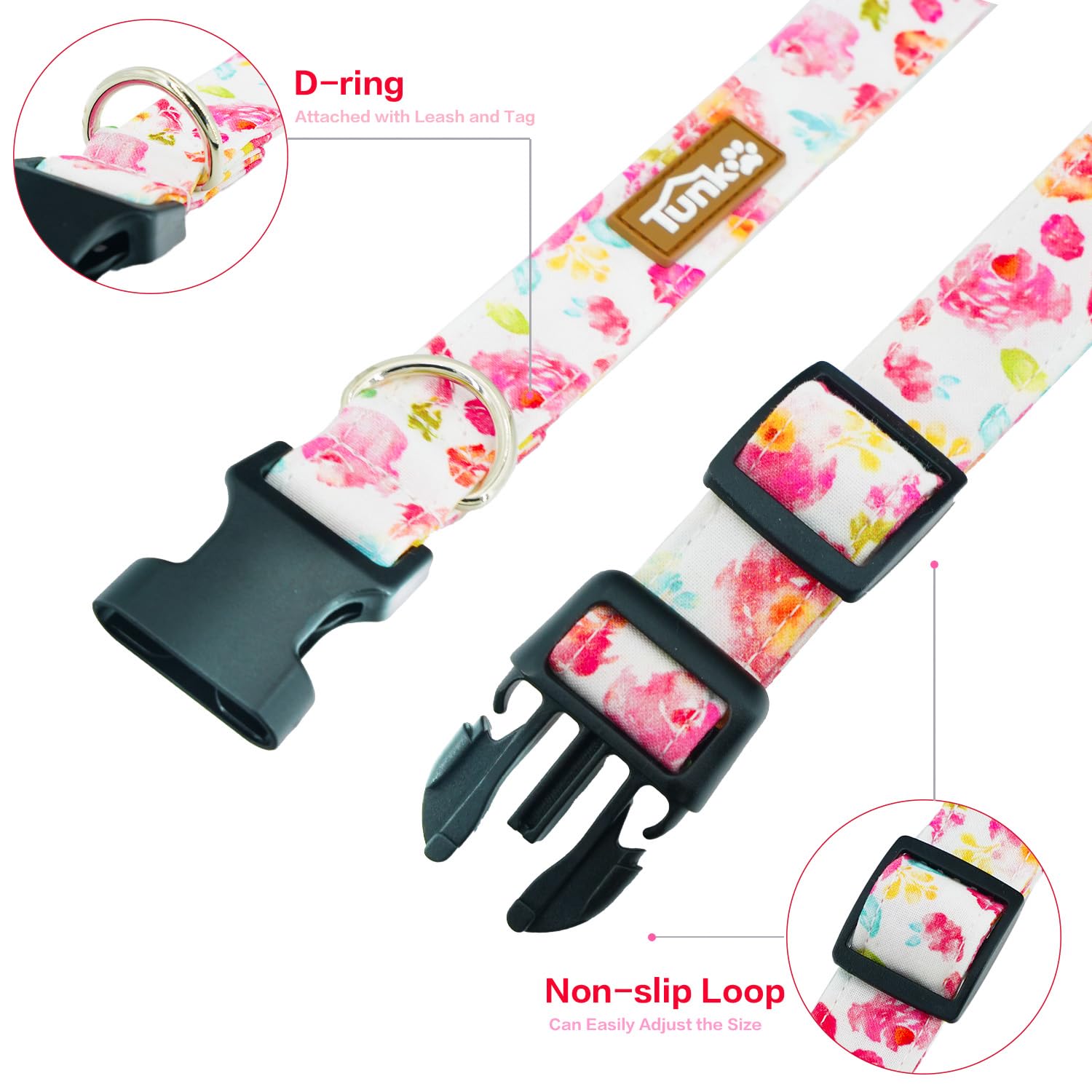 Tunkoo Flower Dog Collar, Cute Adjustable Premium Cotton Collar Durable Plastic Buckle For Small Medium Large Boys Girls Dogs, S