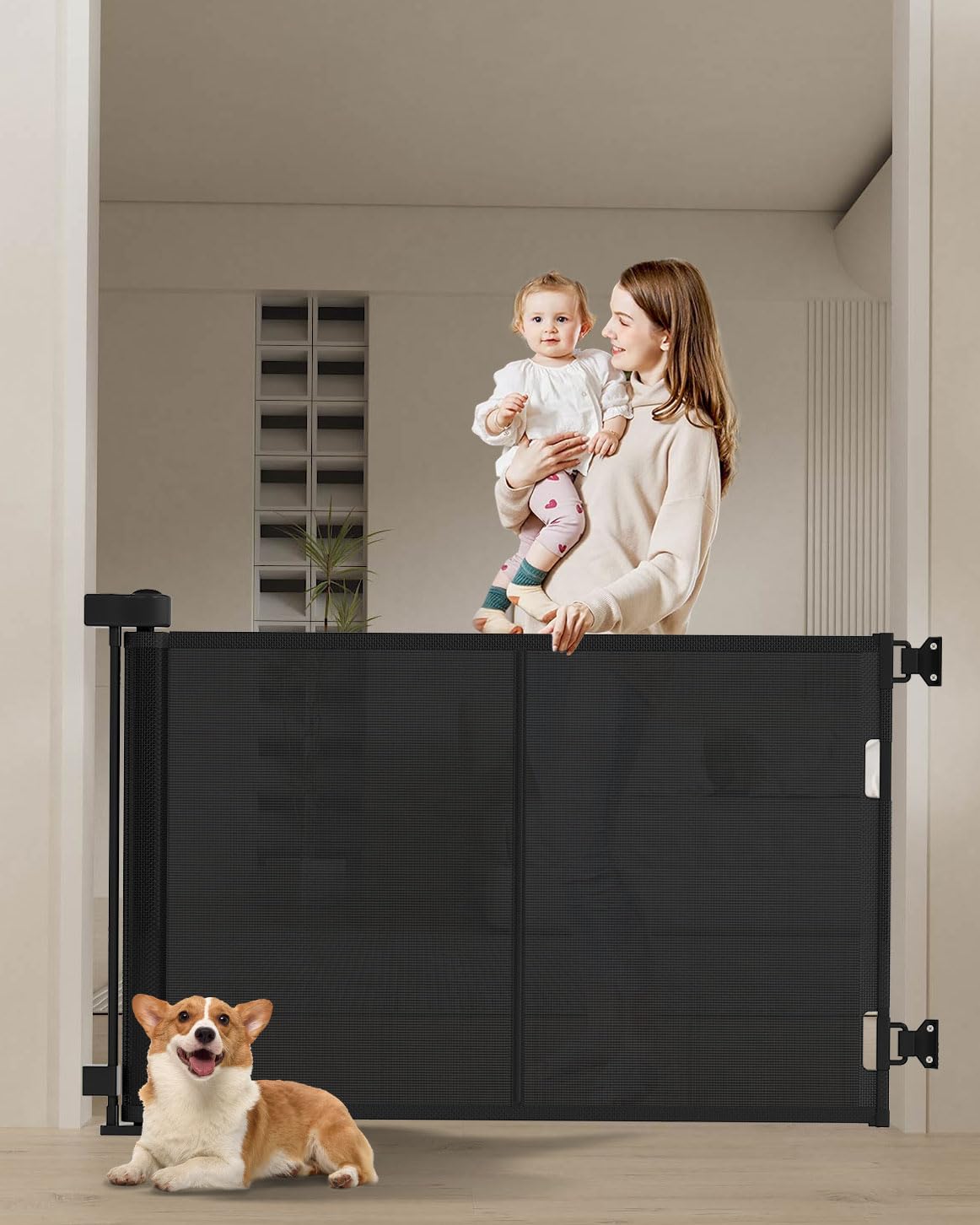 Upgrade 59' Retractable Baby Gates With Reinforced Strip Design To Prevent Crawling Through, 34' Tall Retractable Gate For Baby And Pet, 5 Ft Baby Gates For Stairs, Doorways, Hallways
