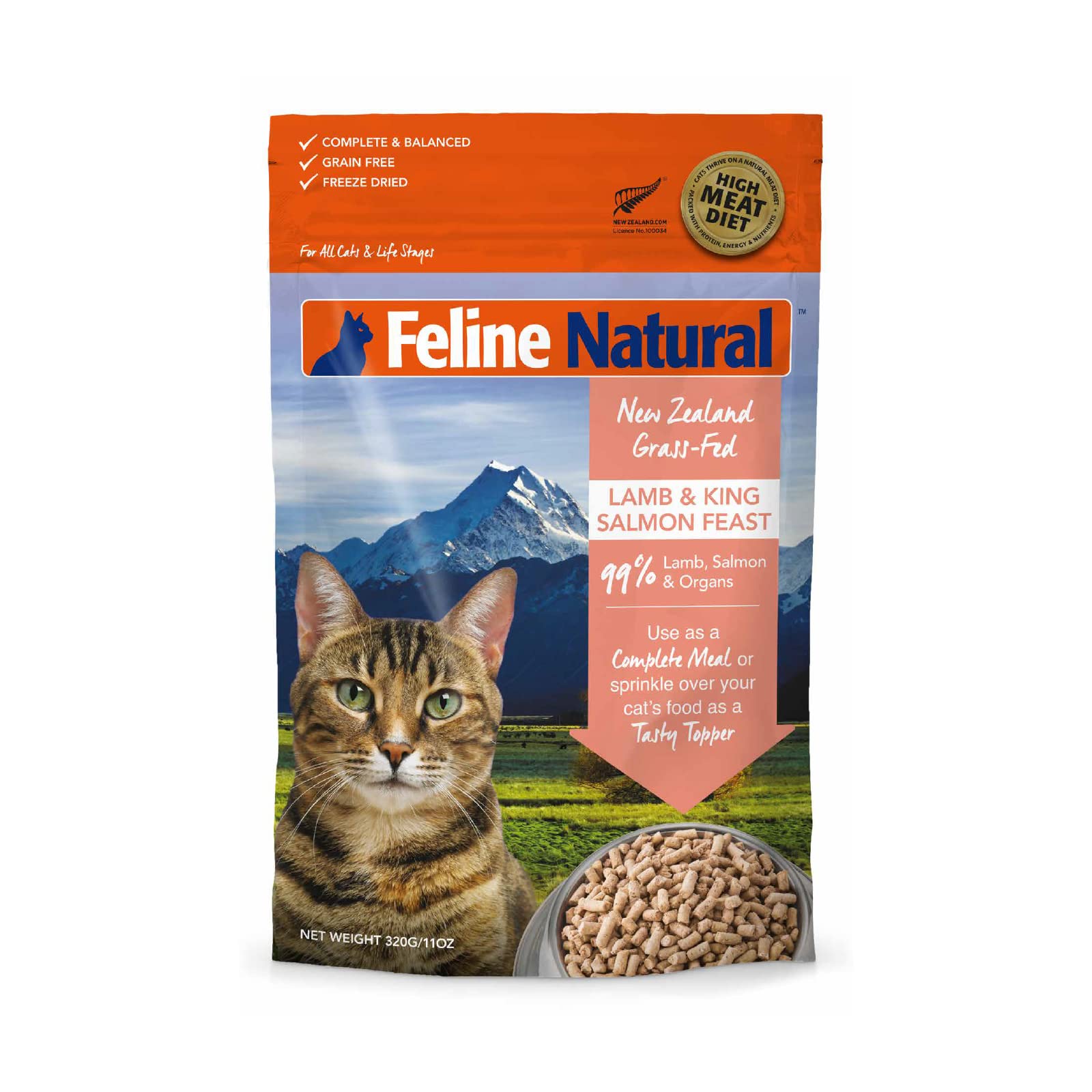 Feline Natural - Grain-Free Freeze Dried Cat Food - Lamb & Salmon, 11oz