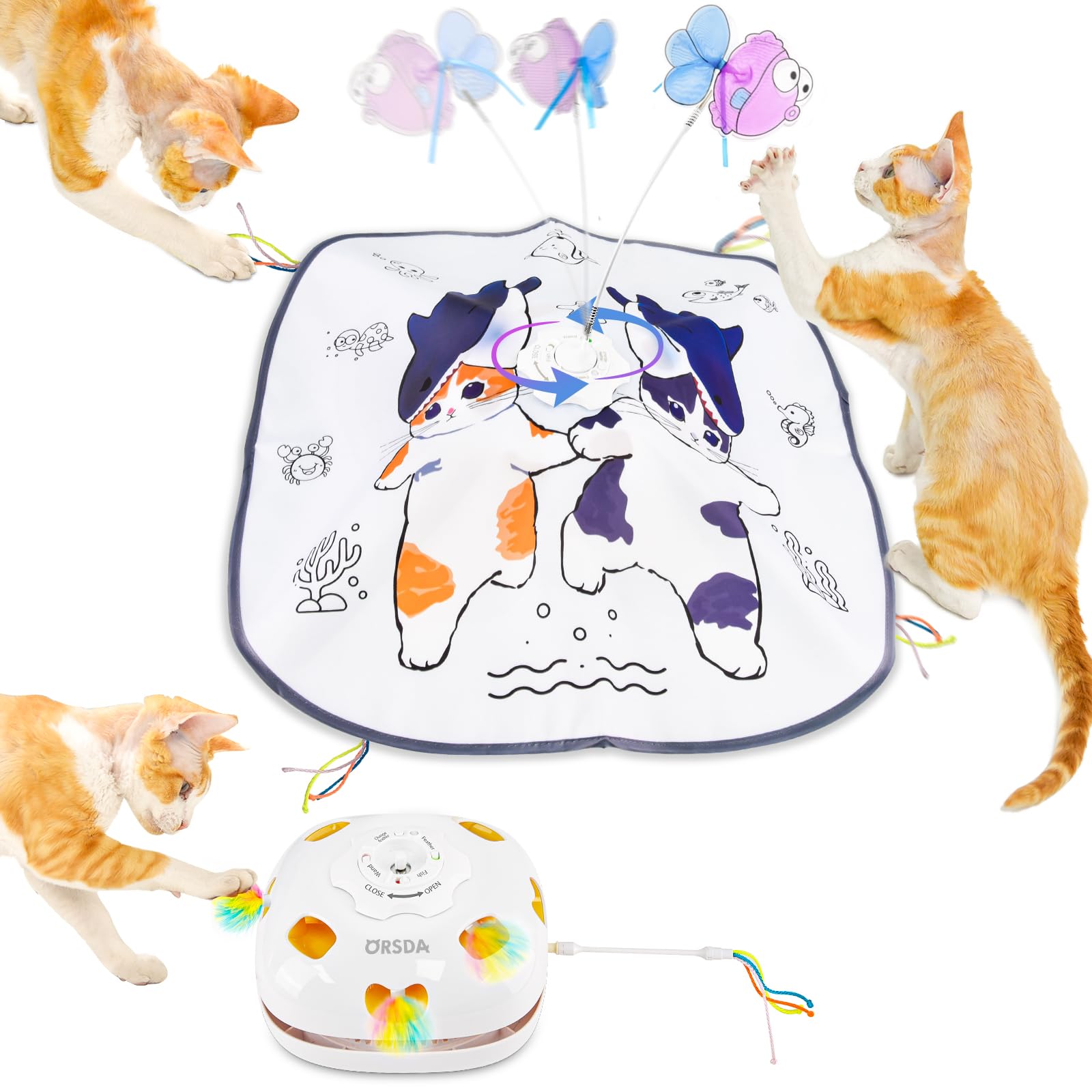 Orsda Interactive Cat Toys For Indoor Cats, Rechargeable Hide And Seek Cat Toy, Motion Cat Toys, Moving Ambush Feather (5- In-1 
