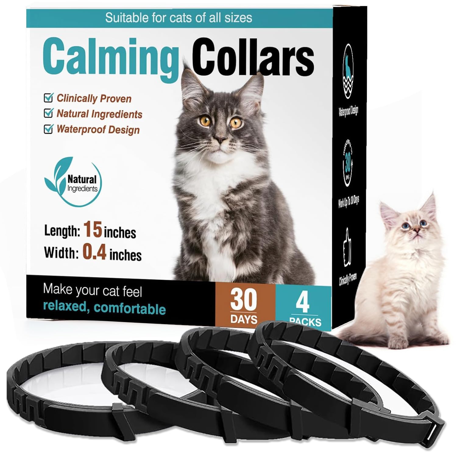 Cat Calming Collar 4 Pack, Adjustable Soother, Anxiety Relief, Stress Pheromone Collar For Cats, Comfort Cat Calm Collars, Lasts