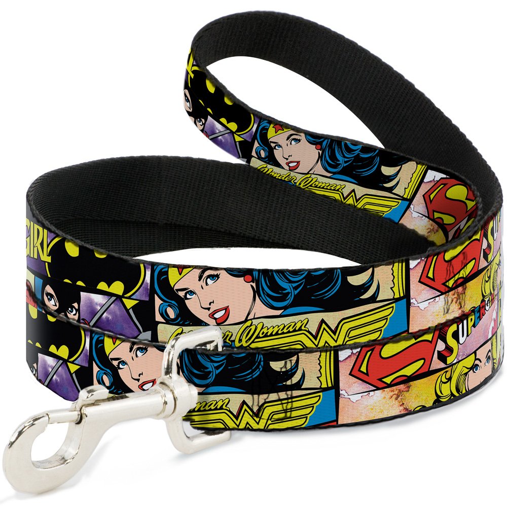 Buckle-Down Dog Leash Superheroines Wonder Woman Supergirl Batgirl 6 Feet Long 1.0 Inch Wide, Multi Color (Dl-6Ft-Wjl002)