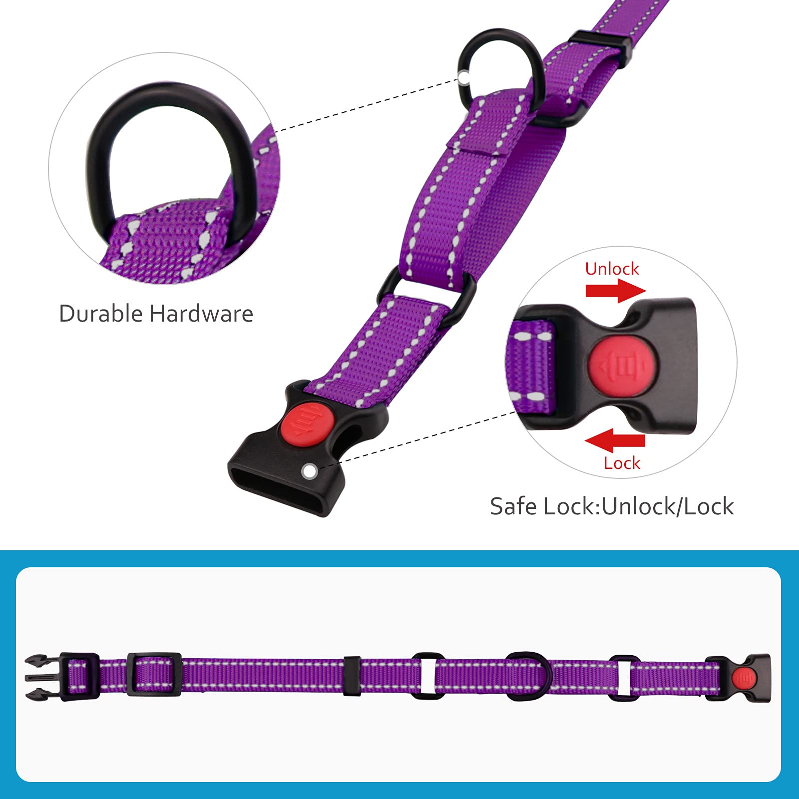 Martingale Dog Collar And Leash Set Martingale Collars For Dogs Reflective Martingale Collar For Small Medium Large Dogs(Purple&M)