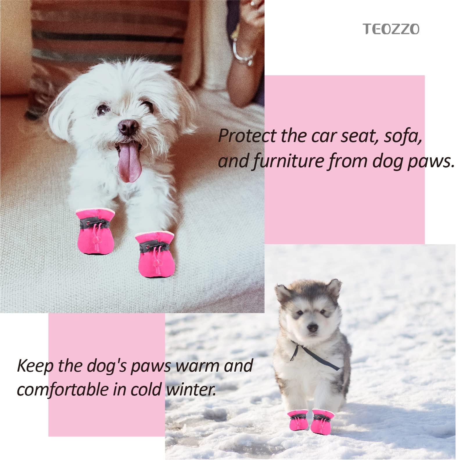 Teozzo Dog Snow Boots Dog Shoes For Small Medium Size Dogs Booties Paw Protector Warm Pet Boots For Puppies 4Pcs