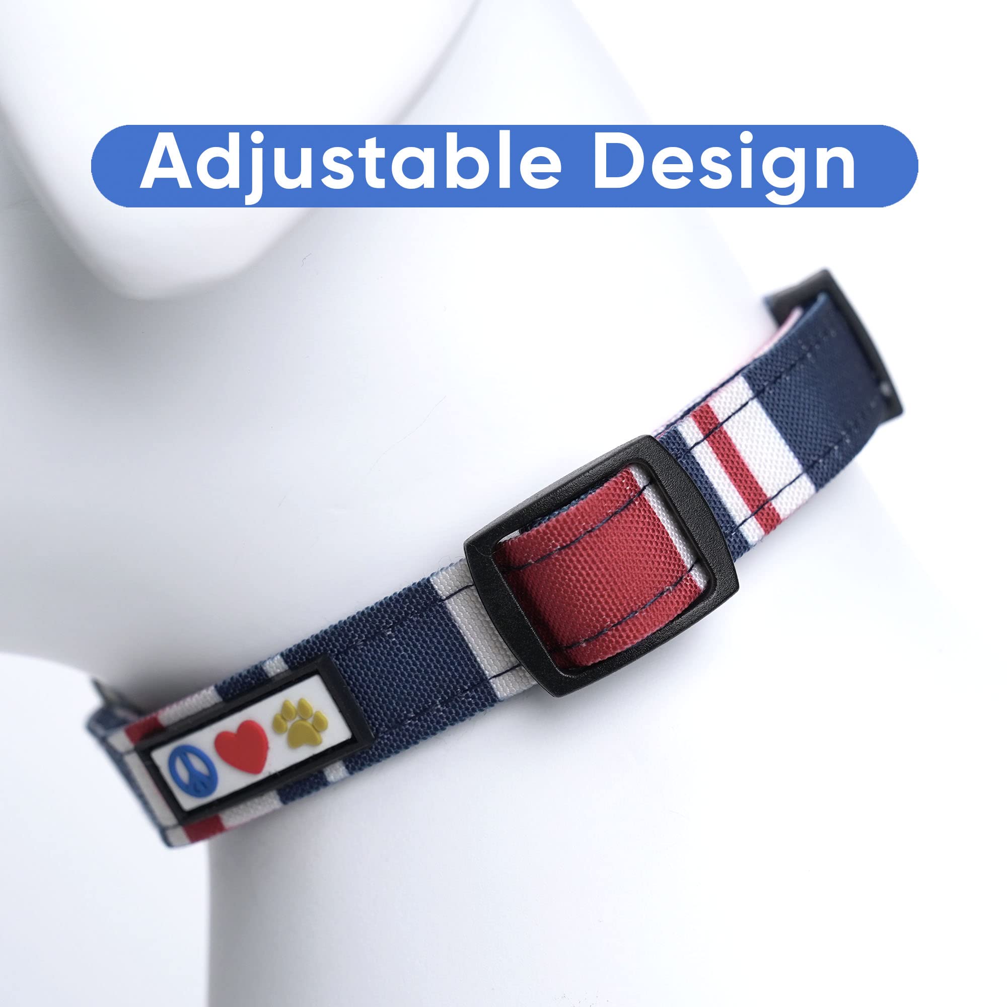 Pawtitas Pet Soft Adjustable Solid Color Nylon Puppy / Dog Collar Matching Leash And Harness Sold Separately Personalized Customizable Dog Collar Embroidered Customize W Pet Name & Phone Number (X-Small (Pack Of 1), Red / White / Blue)