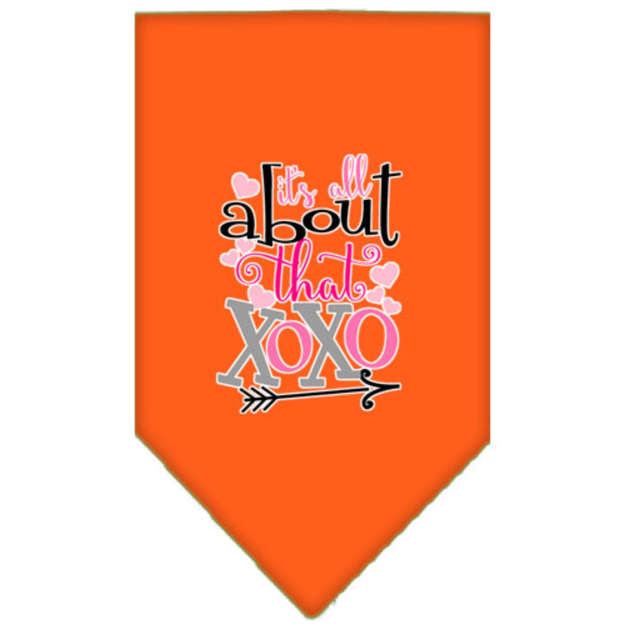 Pet and Dog Bandana Screen Printed, "It's All About That XOXO" Orange Small