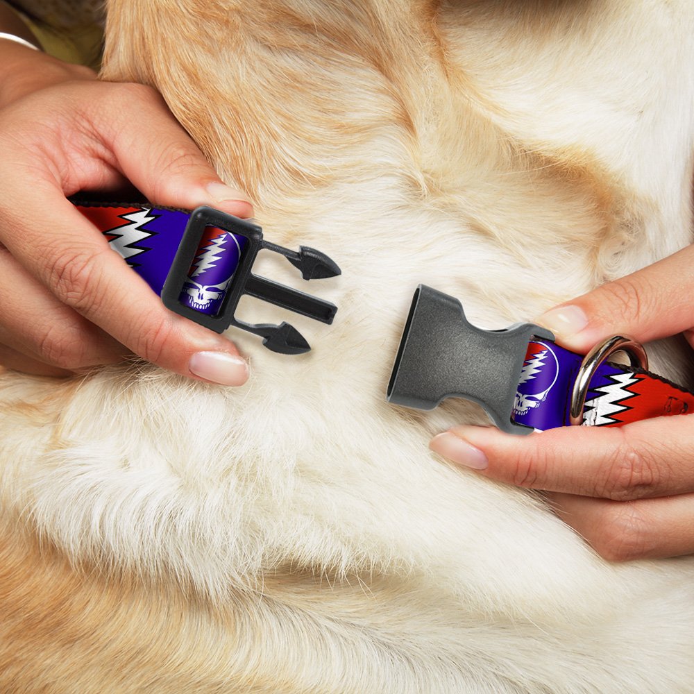 Buckle-Down Plastic Clip Collar - Steal Your Face W/Lightning Bolt Repeat Red/White/Blue - 1/2' Wide - Fits 9-15' Neck - Large