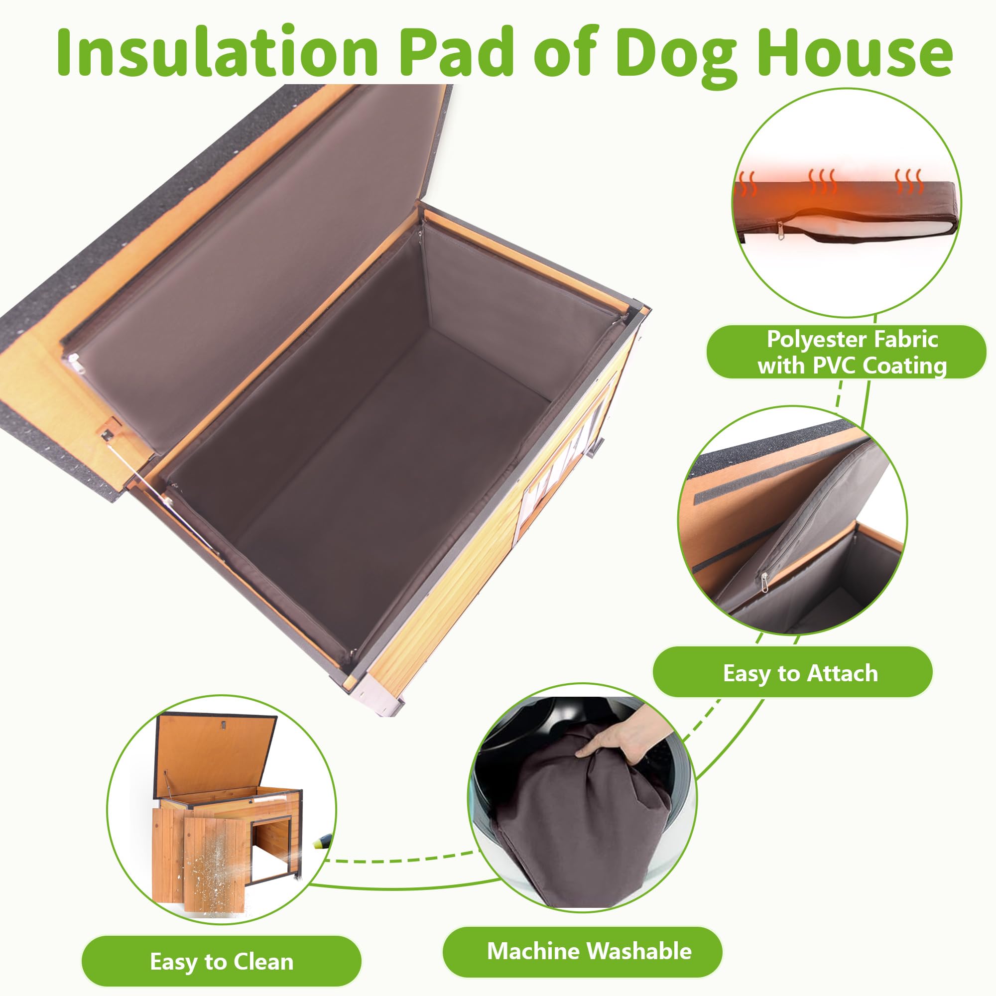 ALEKNEKI Insulated Dog House, Wooden Heated Shelter for Winter, Large Size, Brown with Removable Liner, Model DXCH006-S-IN