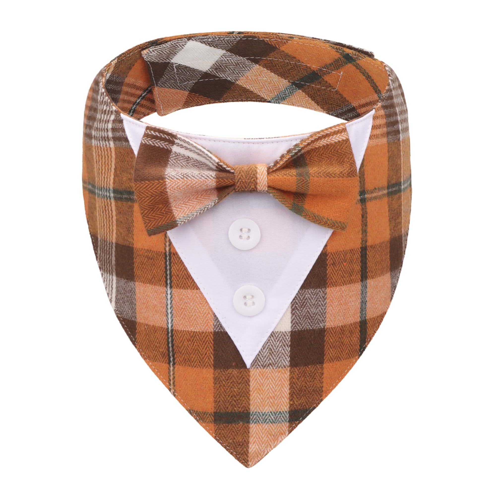 Adoggygo Fall Dog Tuxedo Bandana, Orange Plaid Dog Tux Collar With Bowtie Adjustable Dog Halloween Thanksgiving Formal Costume For Large And Extra Large Dogs Pets (Xl, Fall)