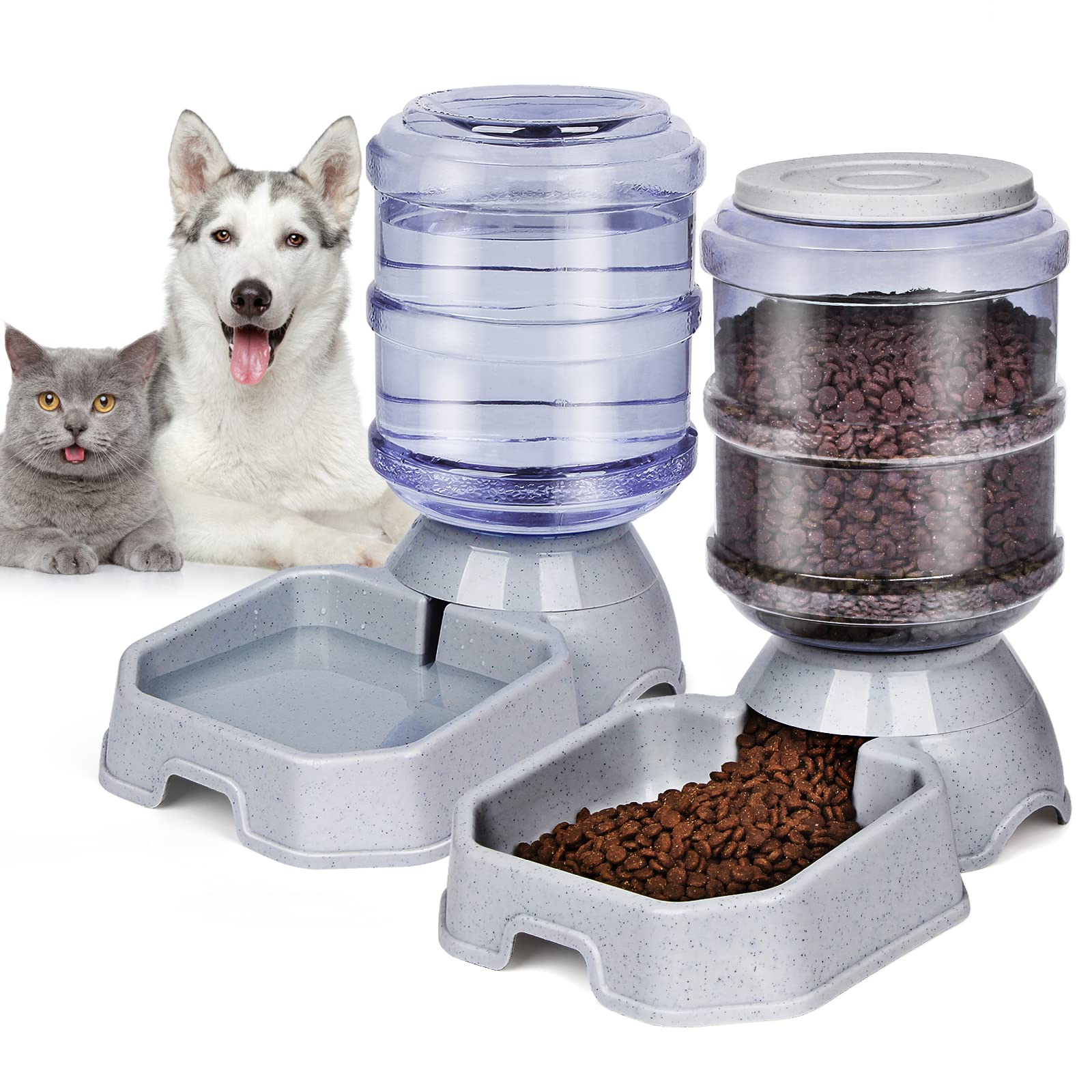 Pet Feeder and Water Food Dispenser Automatic for Dogs Cats, 100% BPA-Free, Gravity Refill, Easily Clean, Self Feeding for Small