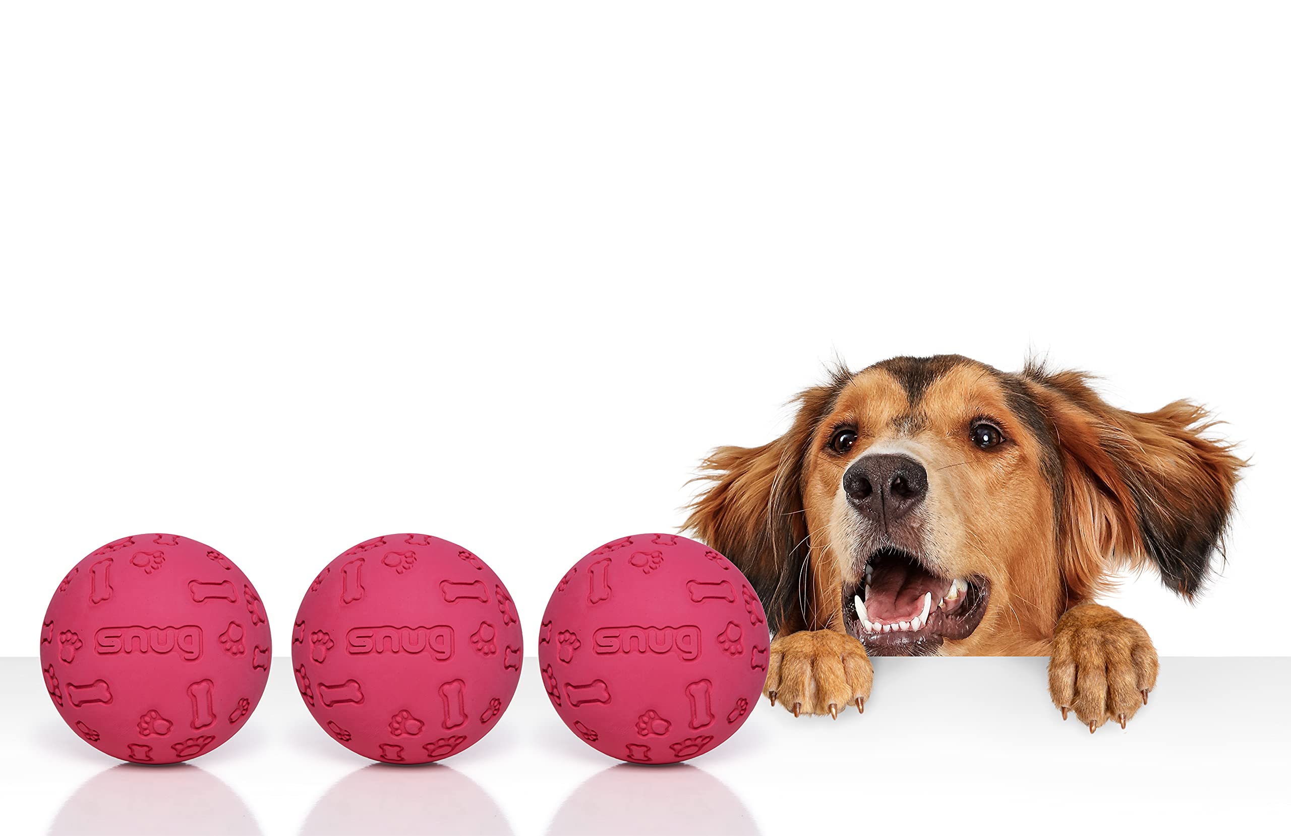 Snug Rubber Dog Balls - Virtually Indestructible Tennis Balls for Small & Medium Dogs - Pink (3 Pack)