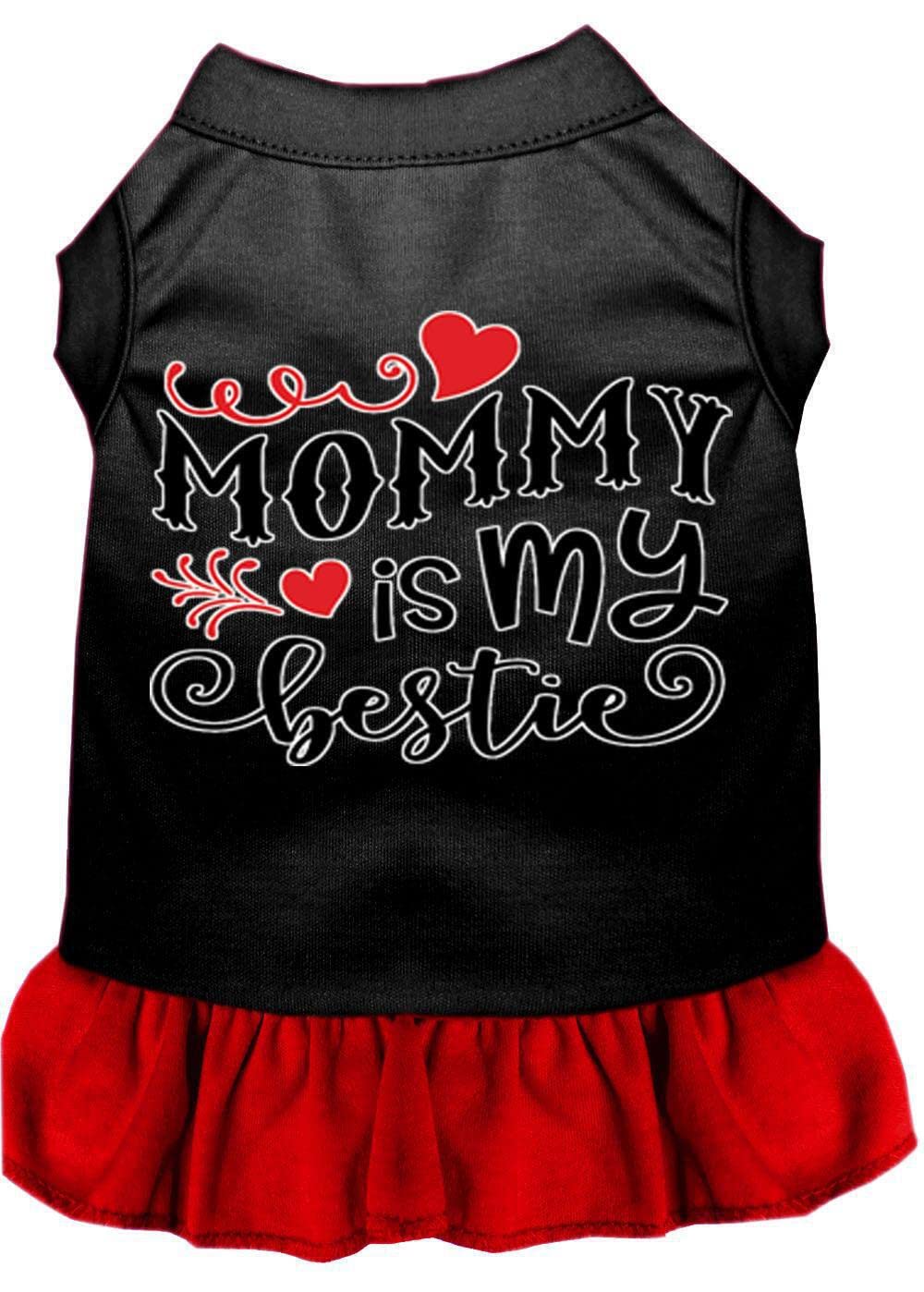 Pet Dog & Cat Dress Screen Printed, "Mommy Is My Bestie" Black W/Red LG (10-14 lbs.)