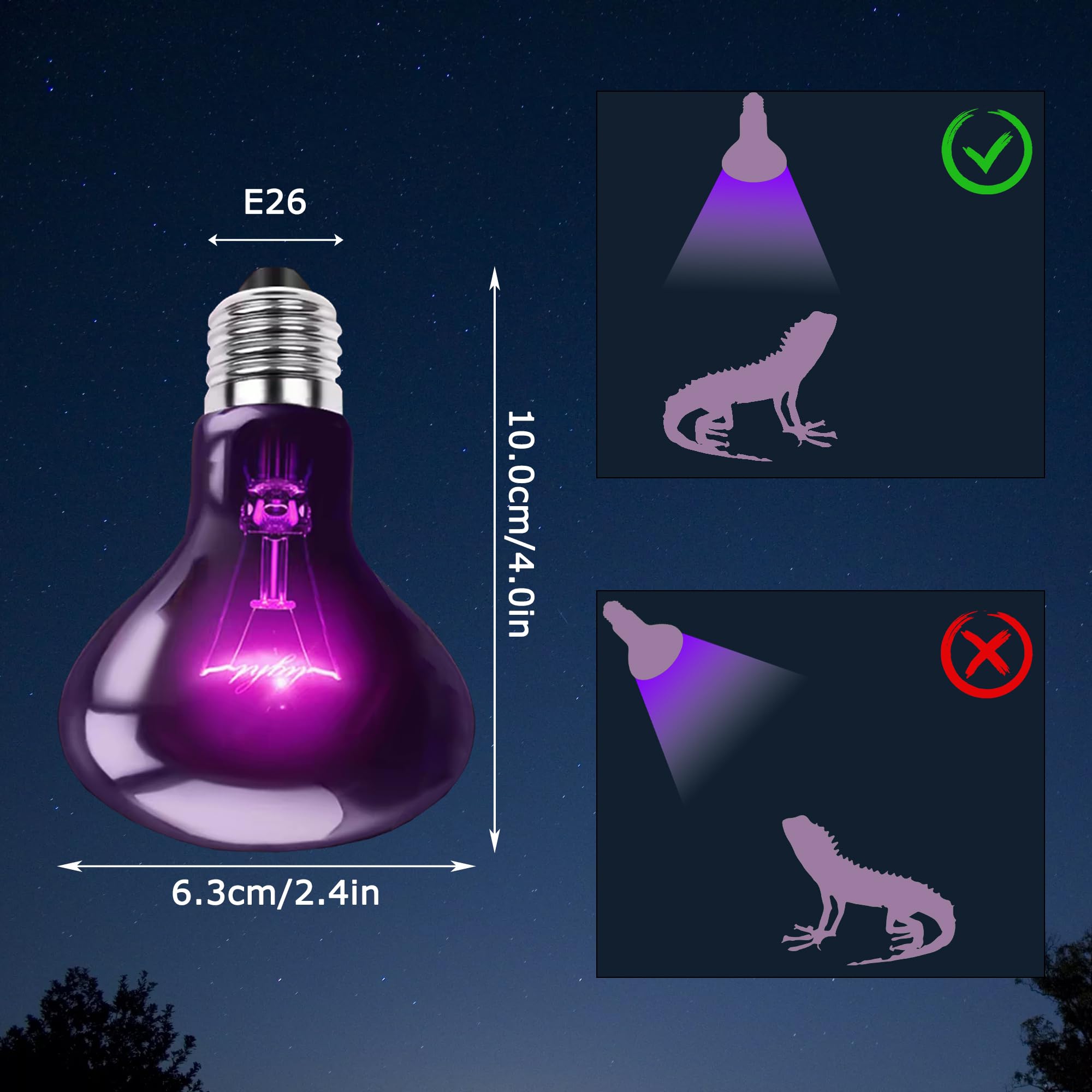 Hartompet 60W Reptile Night Light Bulb - Simulate Natural Moonlight For Bearded Dragons, Lizards, Snakes, And Amphibians - Uva B