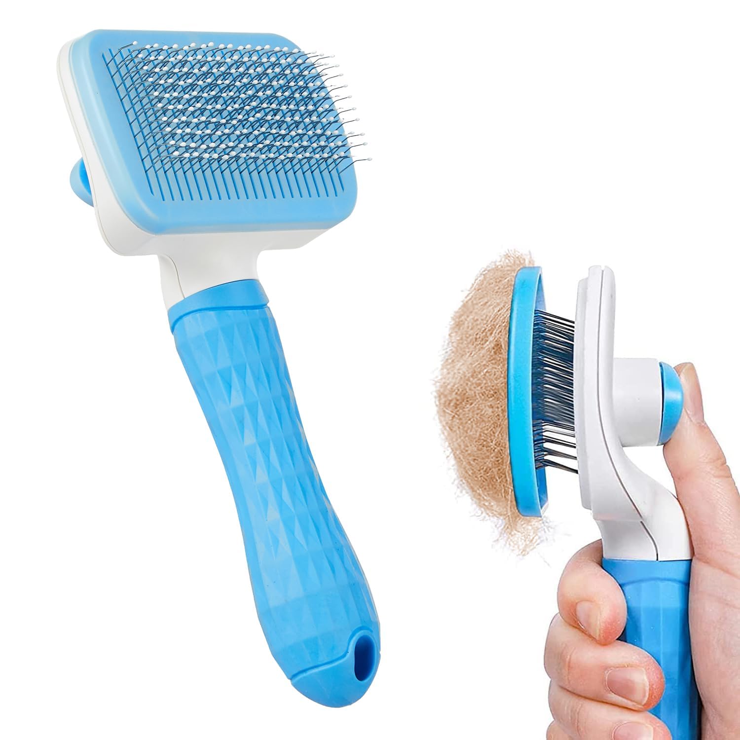 Sipfetch Basics Self Cleaning Slicker Pet Grooming Brush For Dogs & Cats | OneClick Hair Removal | Stainless Steel Fine Bristle