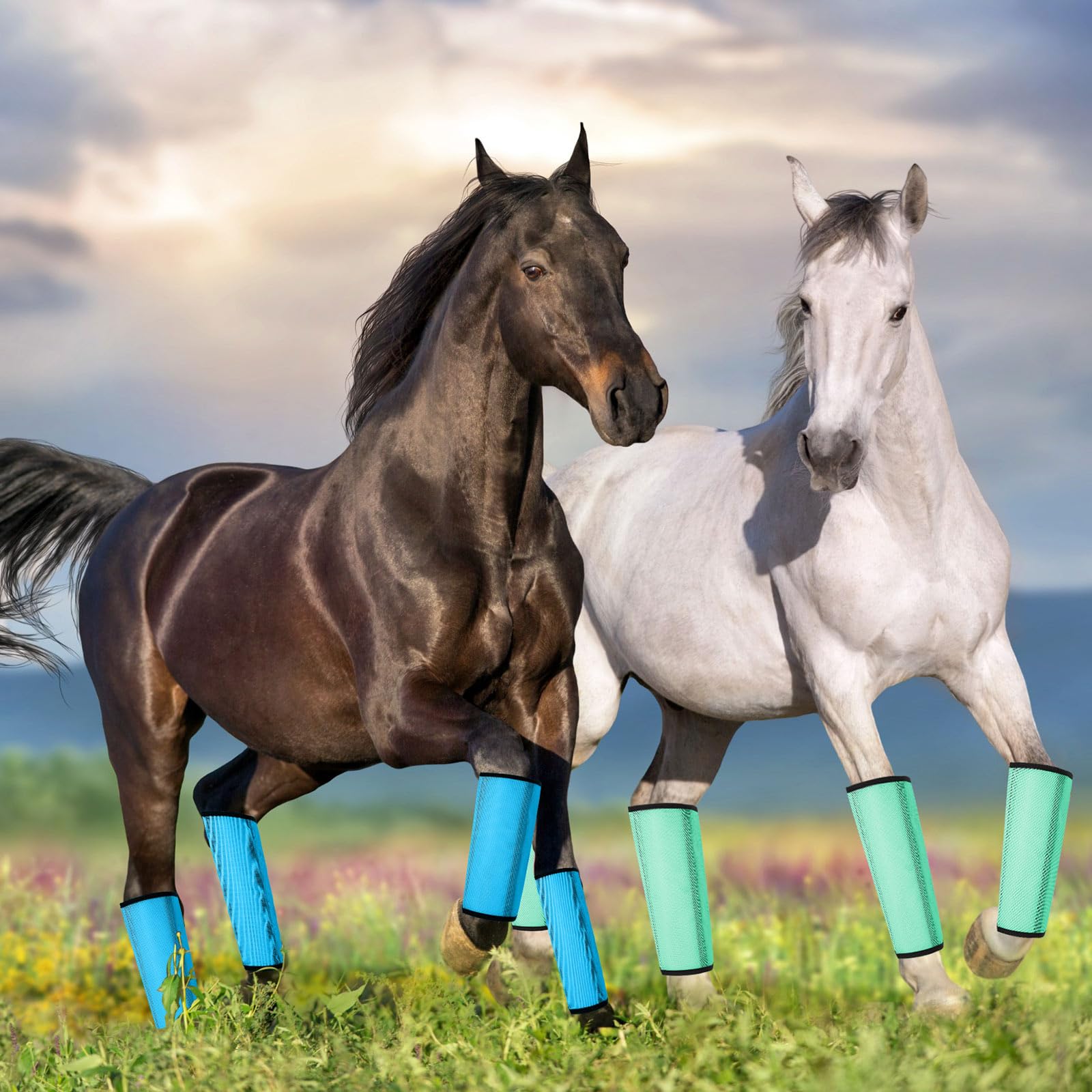Jexine Set of 8 Mesh Fly Boots for Horse Loose Fitting Non Slip Breathable Horse Fly Legging Protective Reduces Stress Leg Fatig