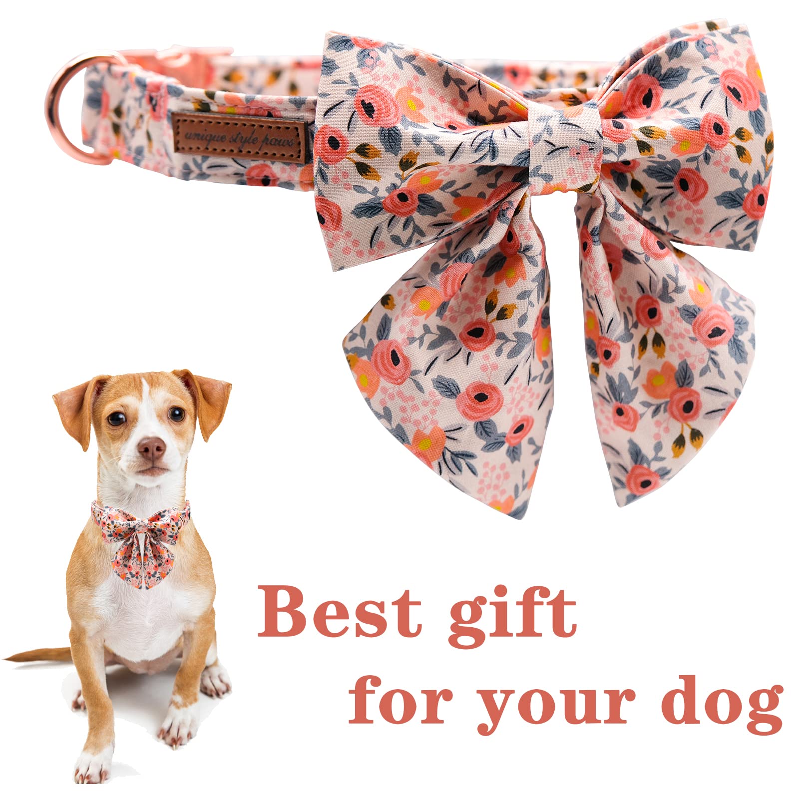 Unique Style Paws Dog Collar With Tie Adjustable Pink Bowtie Puppy Collars For Small Medium Large Dogs And Cats-M