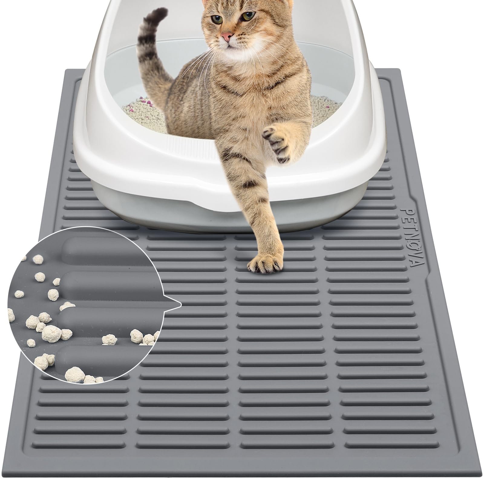 Petnova Easy Clean Litter Mat: 24'' X 15'' Silicone Groove Design Litter Trapping Mat Easy To Vacuum & Rinse - Waterproof Urinep