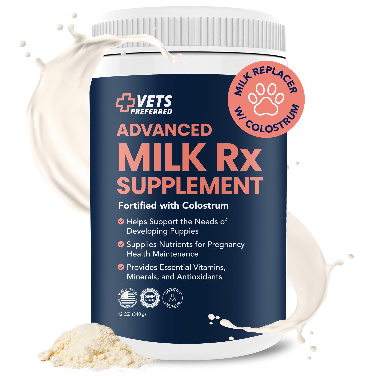 Vets Preferred Puppy Milk Replacement Formula - Dog Milk Replacer Powder Supplement for Pregnant, Lactating, Aging Dogs - Enrich