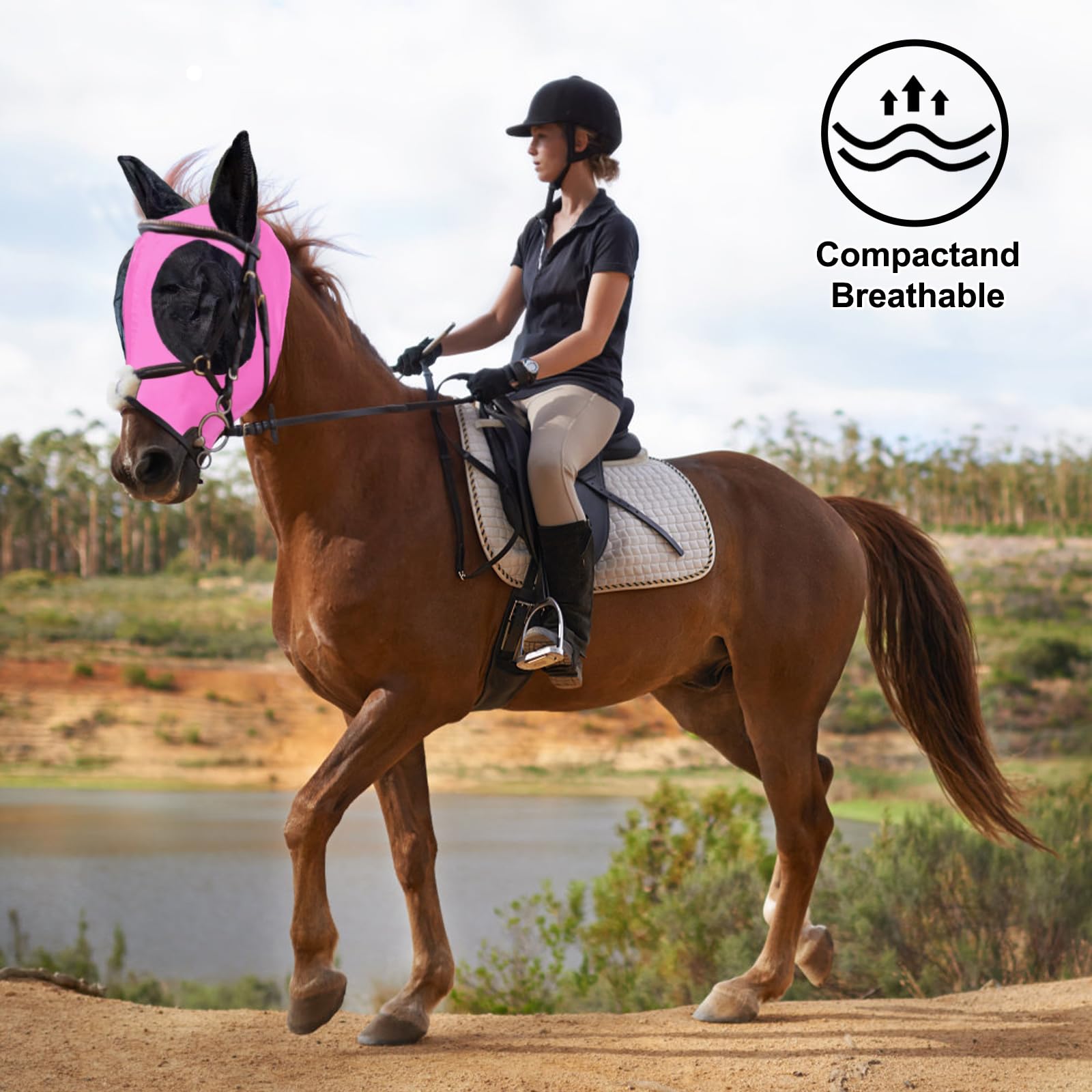 FOXLVDA 3 Pcs Horse Fly Mask - Fly Masks for Horses with Ears, Fashionable and Breathable Stretch Fabric with UV & Sun Protectio