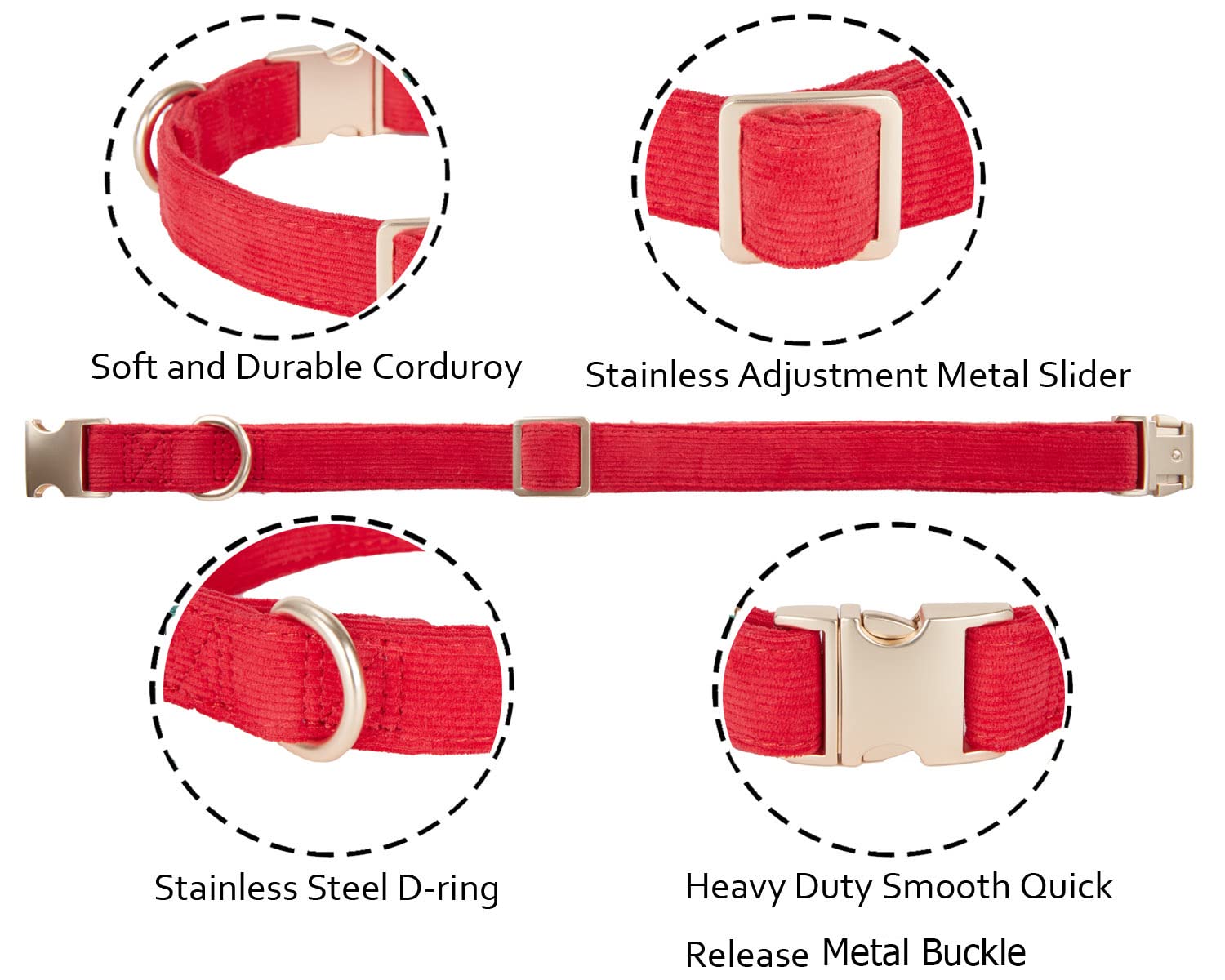 Ewinoom Soft Dog Collar With Metal Buckle Adjustable Durable Comfort Cotton Corduroy Collars For Large Medium Small Dogs Christm