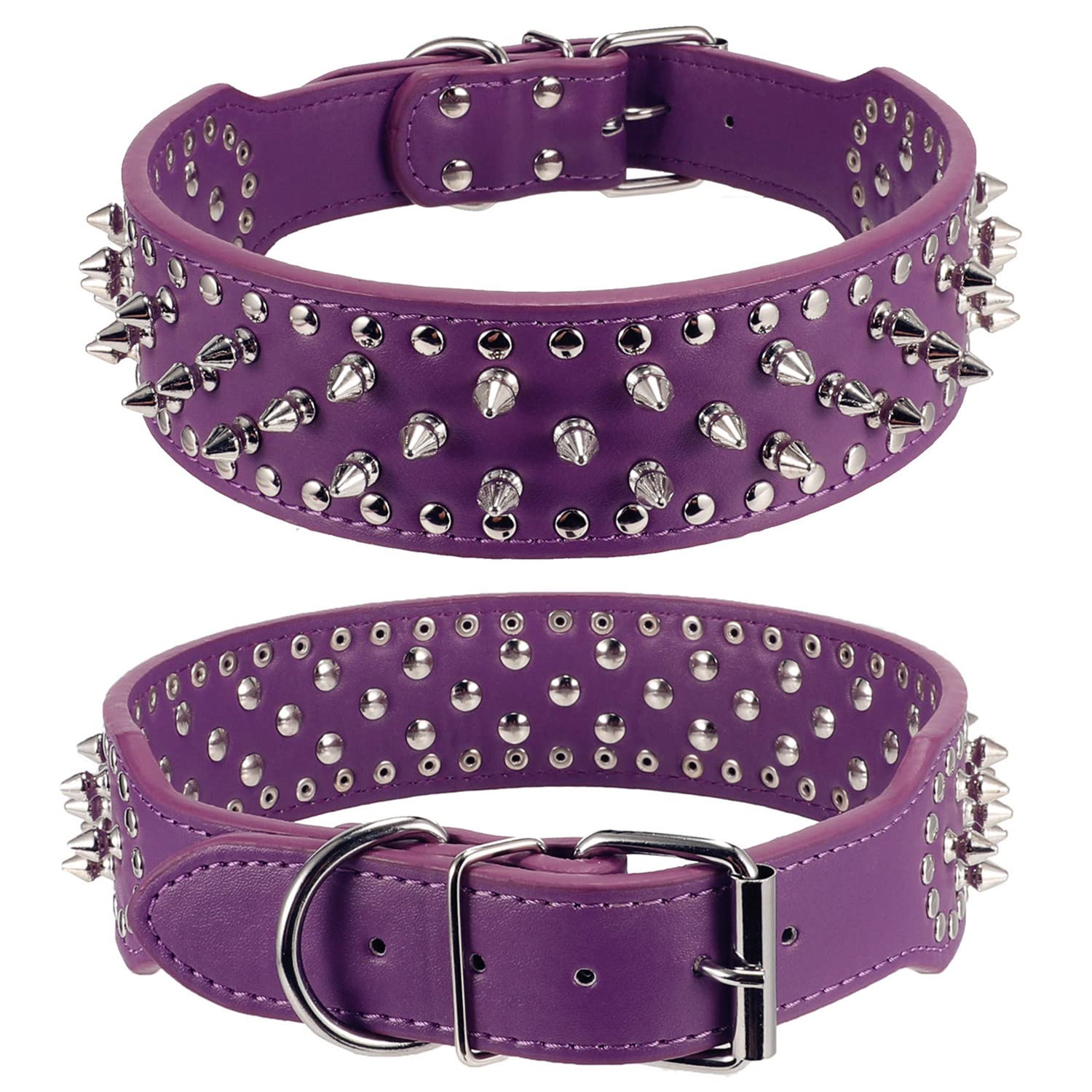 Btdcfy Hoot Pu Leather Adjustable Spiked Studded Dog Collar 2' Wide 37 Spikes (M(Neck 19'-22'), Purple)