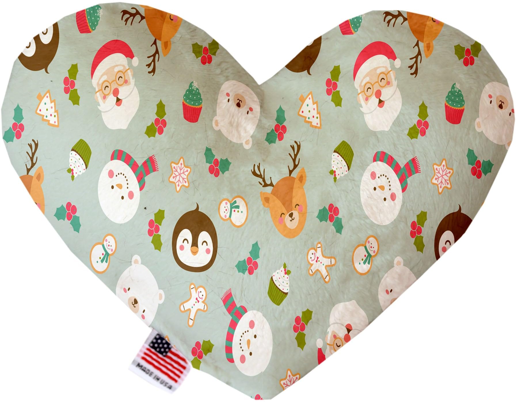 Pet and Dog Plush Heart or Bone Toy, "Santa Group" (Available in different sizes, and 8 different pattern options!) Grey Christmas Party 8" Plush Heart