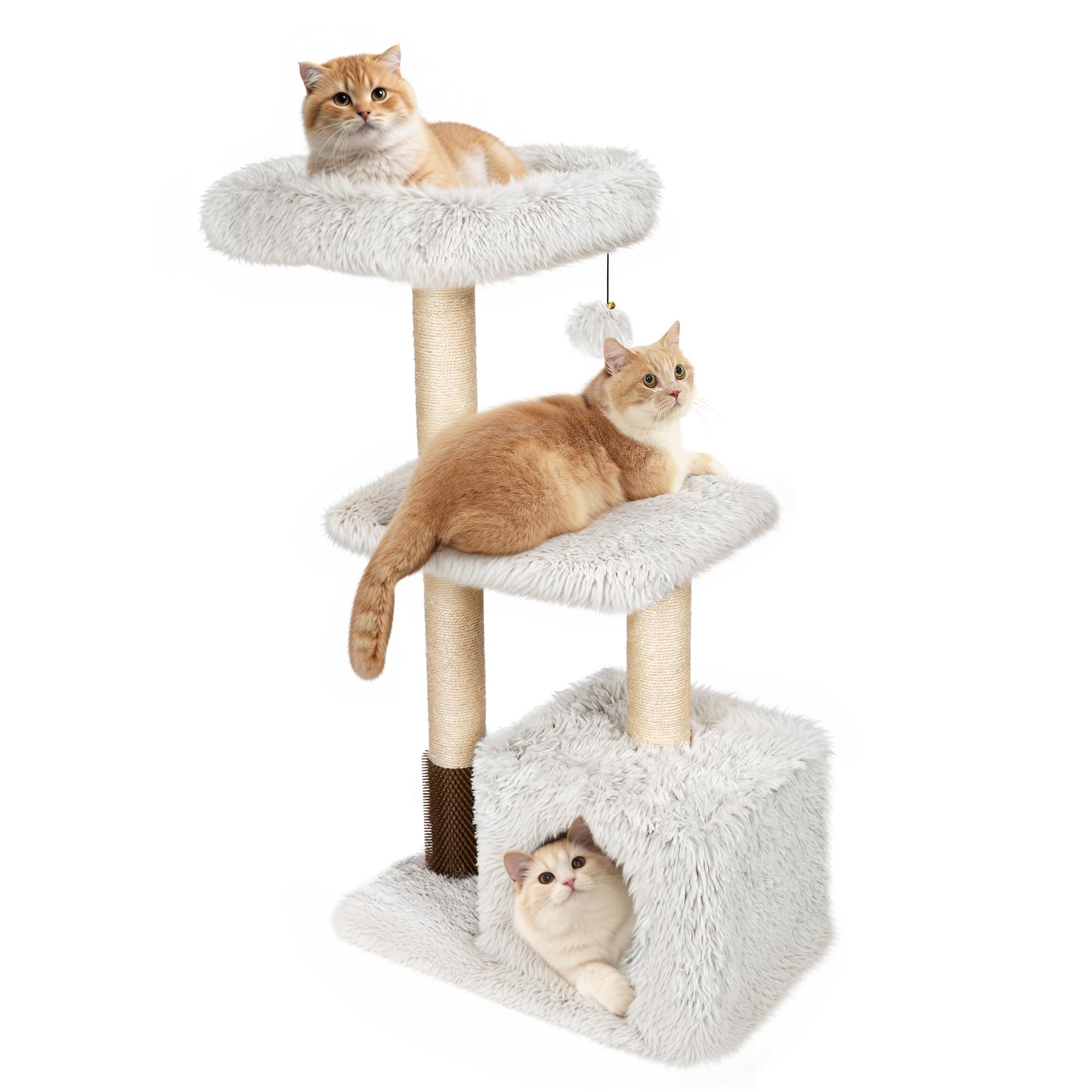Kamaboko 41'' Tall Cat Tree - Wooden Cat Trees Tower With Cat Condo, Hammock & Top Perch, Modern Tall Cat-Tree W/Natural Sisal P