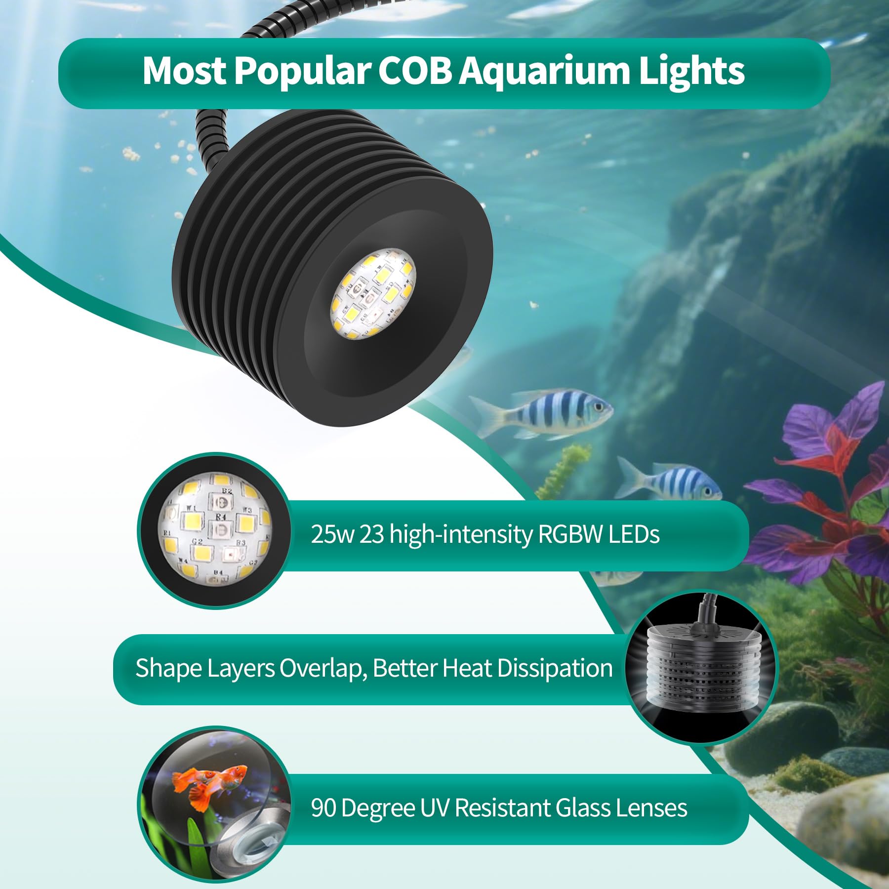 Lominie LED Aquarium Light, Full Spectrum Coral Reef Light, Remote Control Dimmable Fish Tank Lamp, Clip-on Saltwater Aquarium L