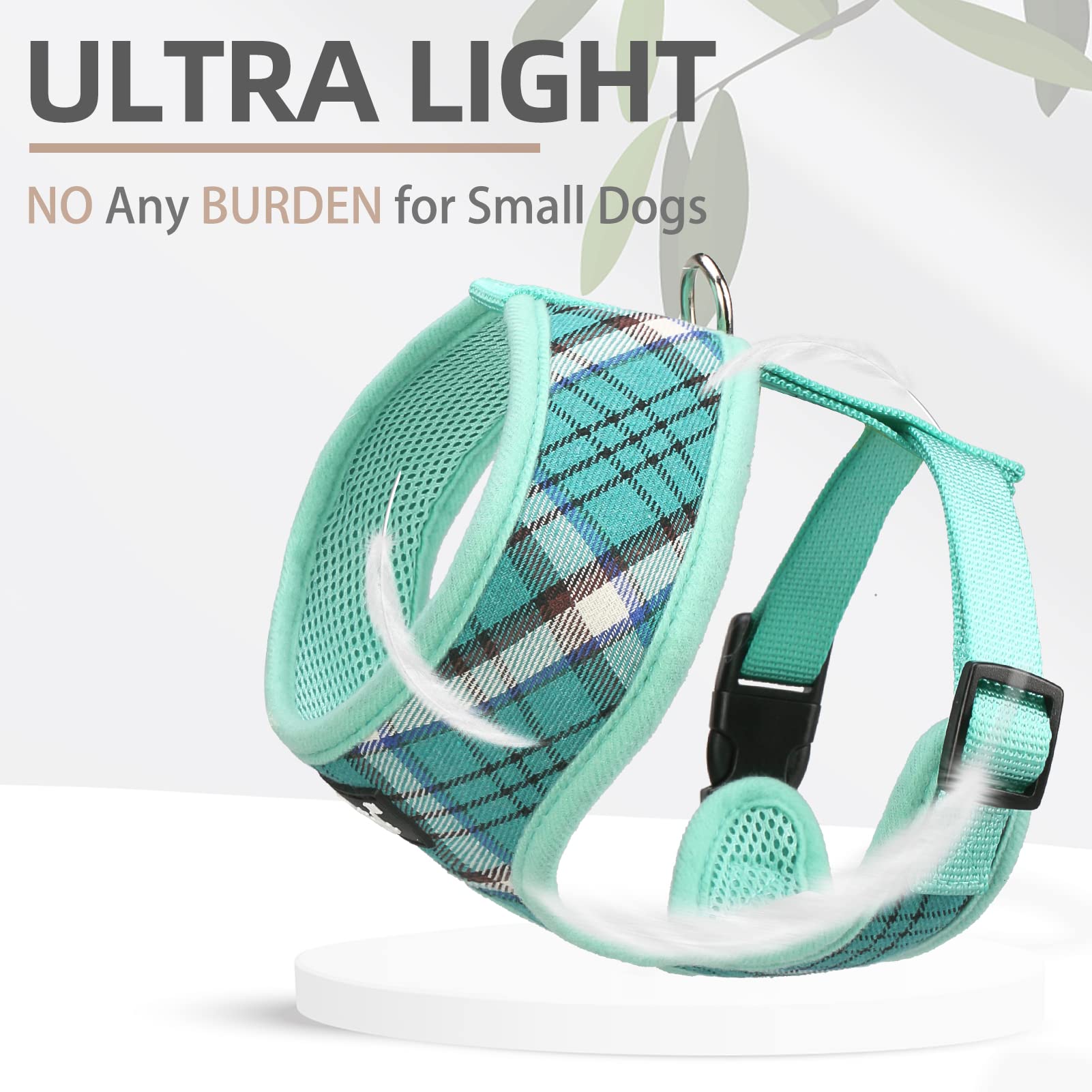 Pupteck Soft Mesh Dog Harness And Leash Set Pet Puppy Cat Comfort Padded Vest No Pull Harnesses, Green, M