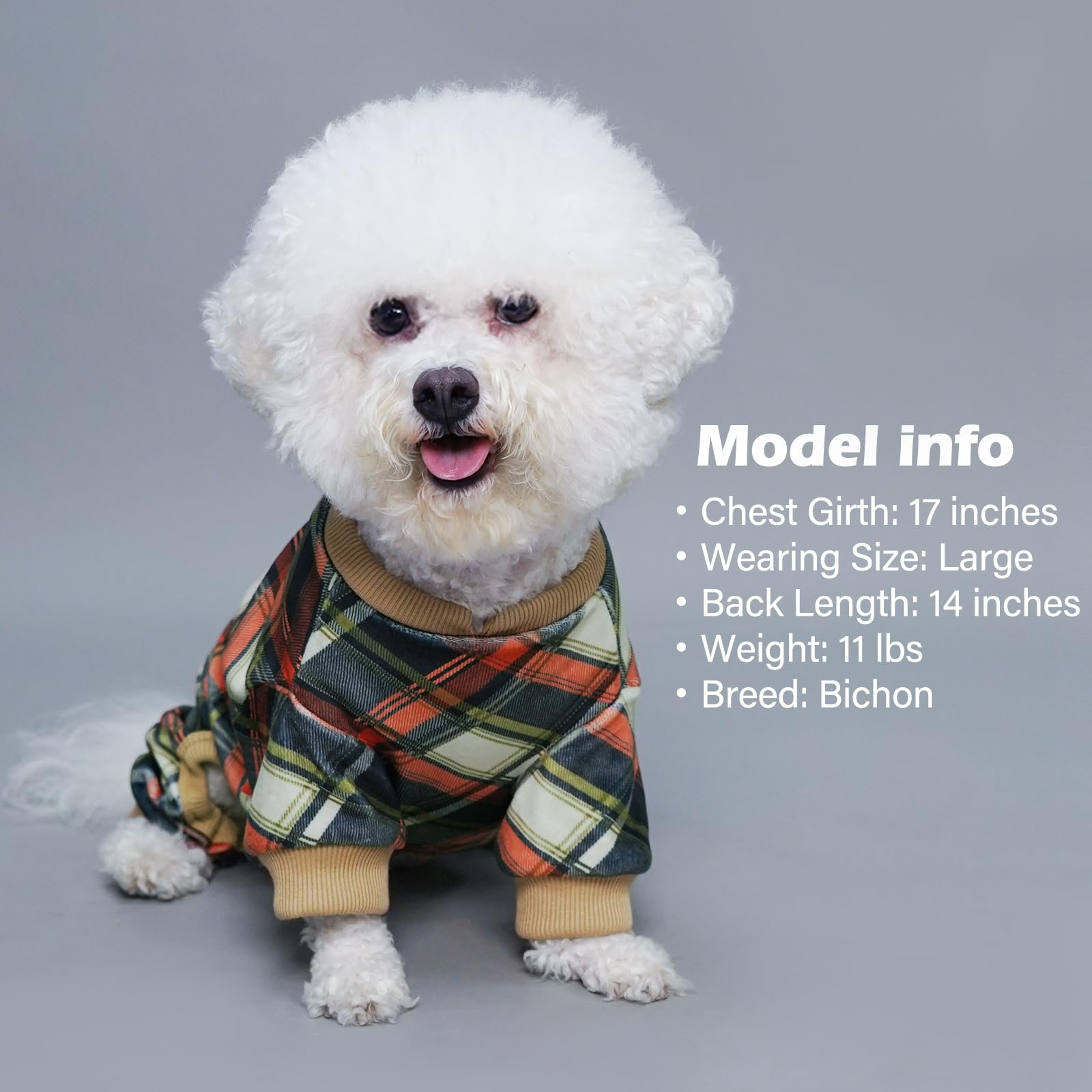 Kyeese Dog Pajamas Plaid Dog Pajamas For Small Dogs Boy Girl Velvet Doggie Jammies Stretchy Onesie Comfy Pet Clothes Soft Coat L