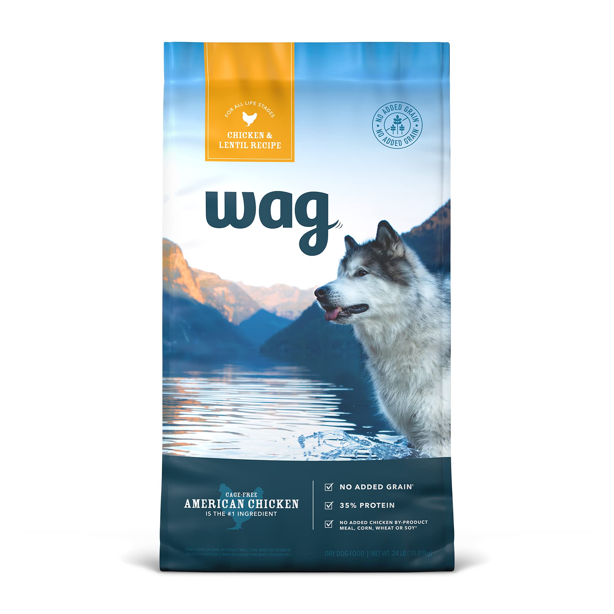 Amazon Brand - Wag Dry Dog Food Grain-Free Chicken & Lentil Recipe, High Protein (24 lb bag)