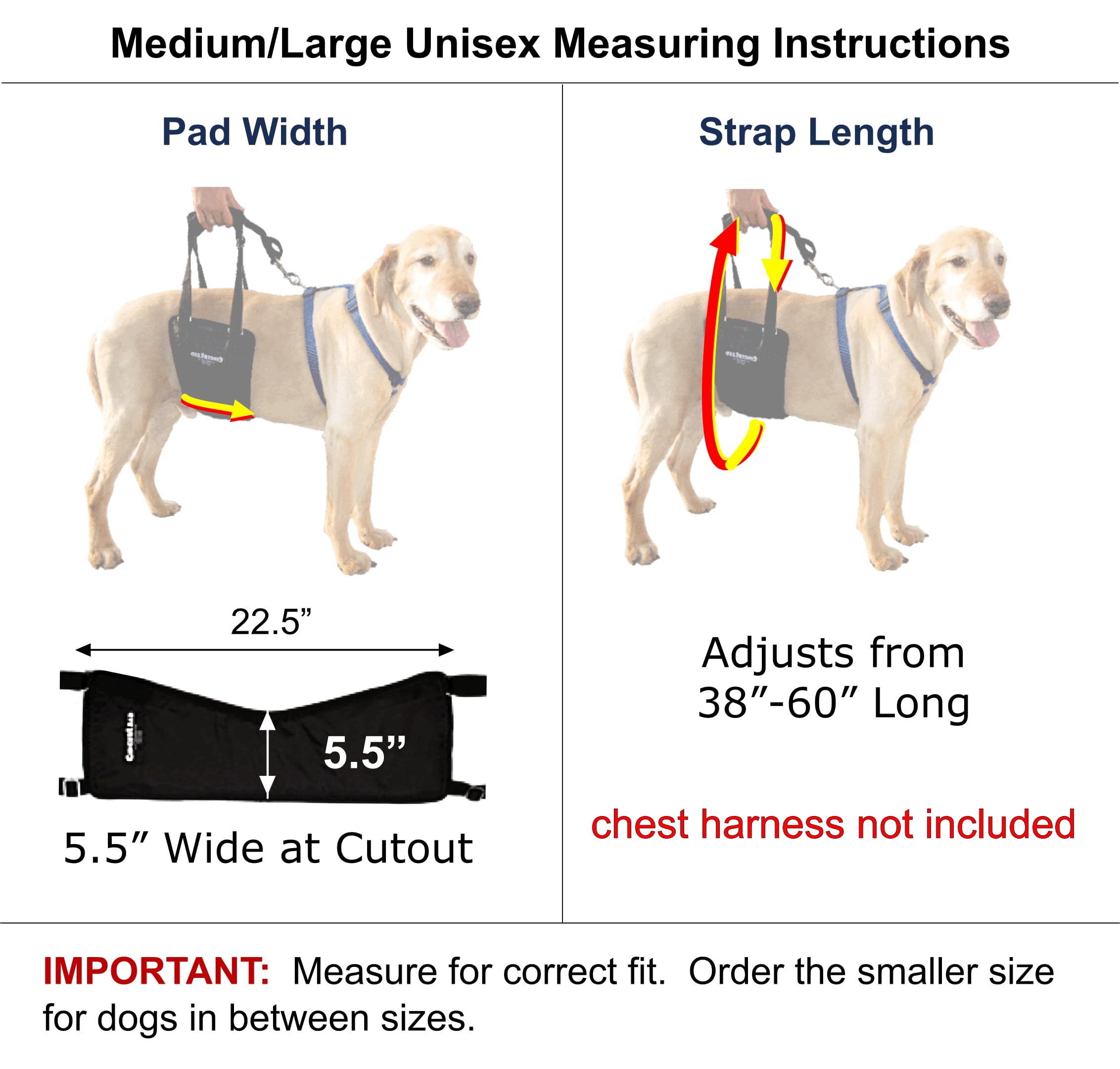 Gingerlead Dog Rear Support Sling Harness, M/Lg Unisex With Cutout Fits Male & Female Dogs. Padded Hip Lifting Aid Helps Old Pet