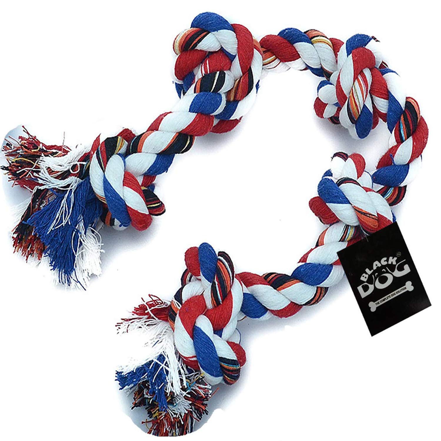 Black Dog Cotton Rope Chew Toy For Dogs Large With 5 Chew Knots  Extra Durable (Color May Vary)