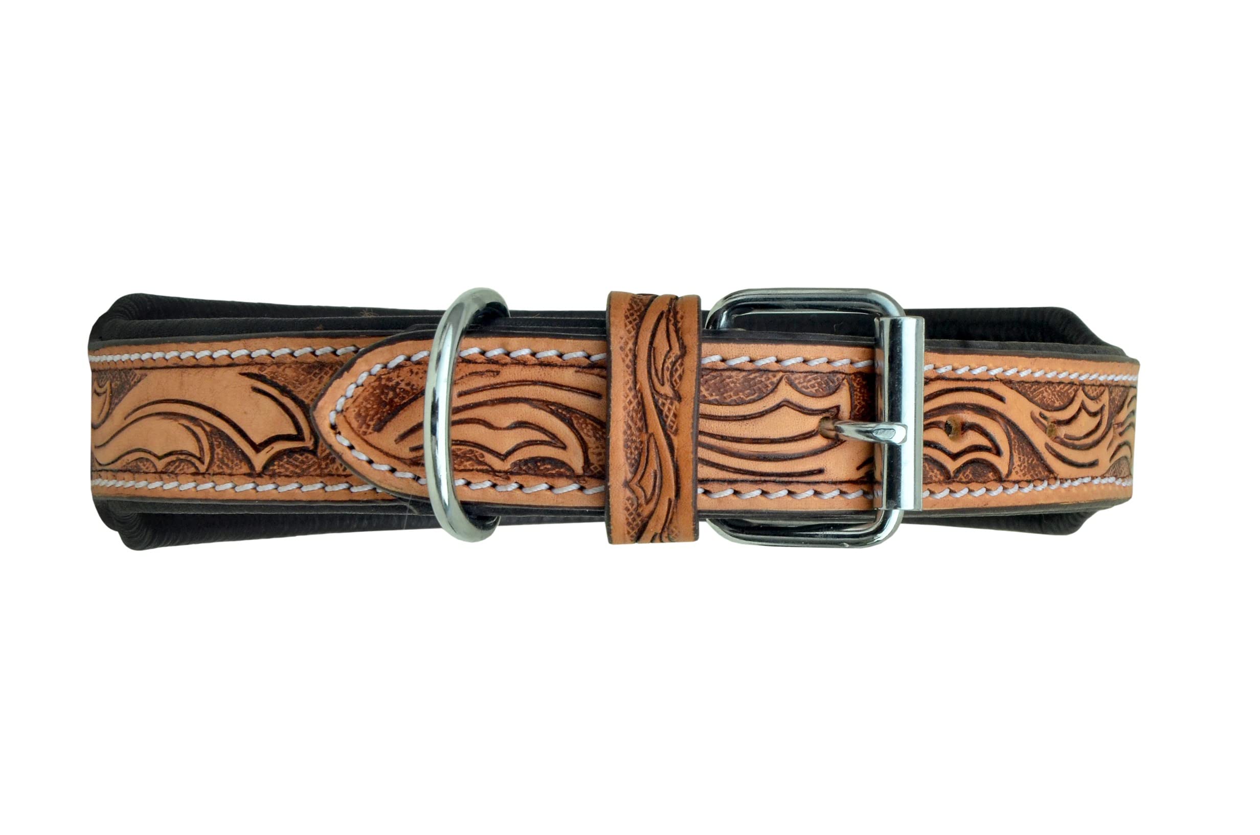 Leather Dog Collar Small Size Western Style Heavy Duty Hand Tooled Adjustable Beaded And Padded Soft For Puppies And Big Dogs 10