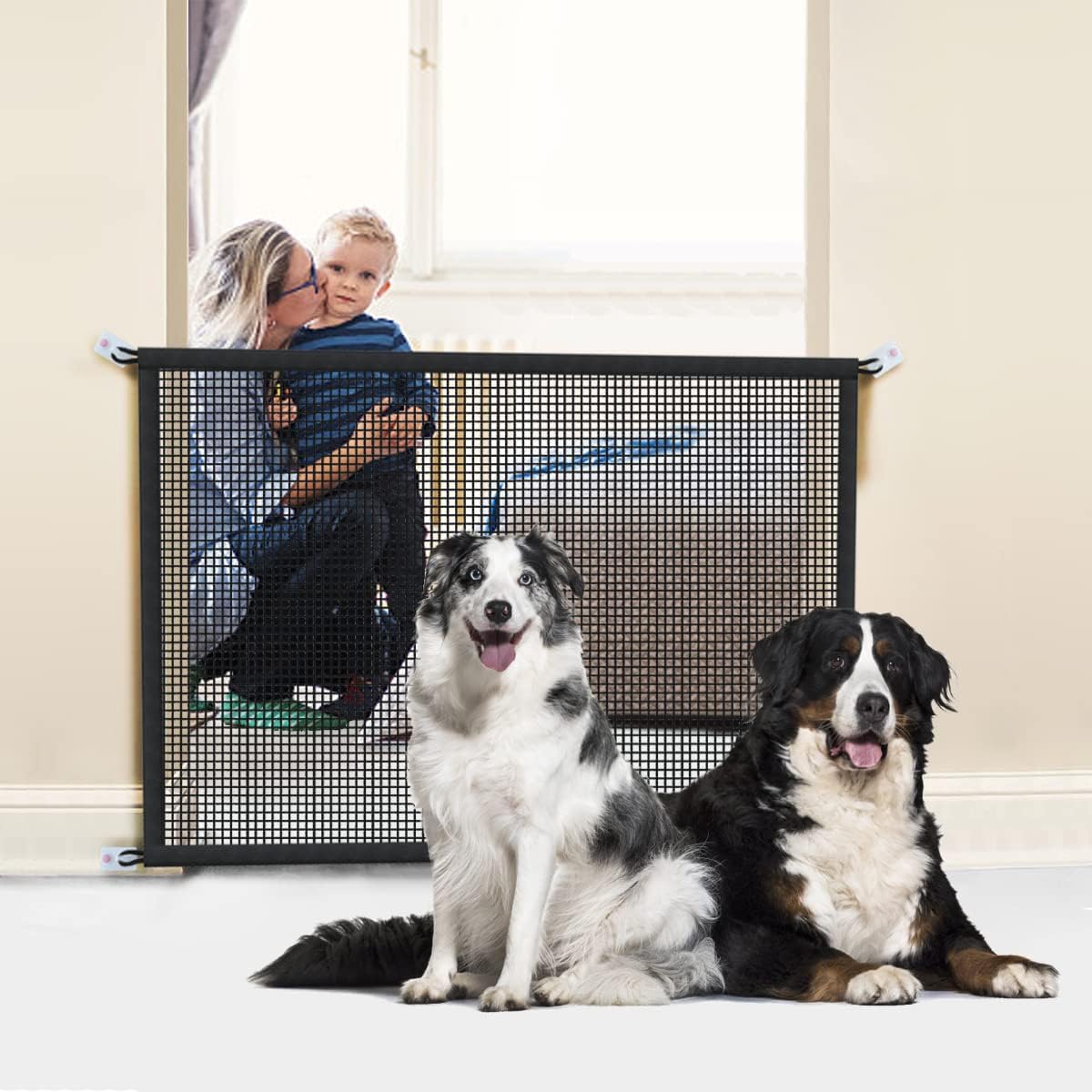2-Pack Dog Gate For Stairs Pet Gates For The House: Dogs Screen Mesh Gate For Doorways Stairways Indoor Safety 29 Inch Tall, 34 Inch Wide