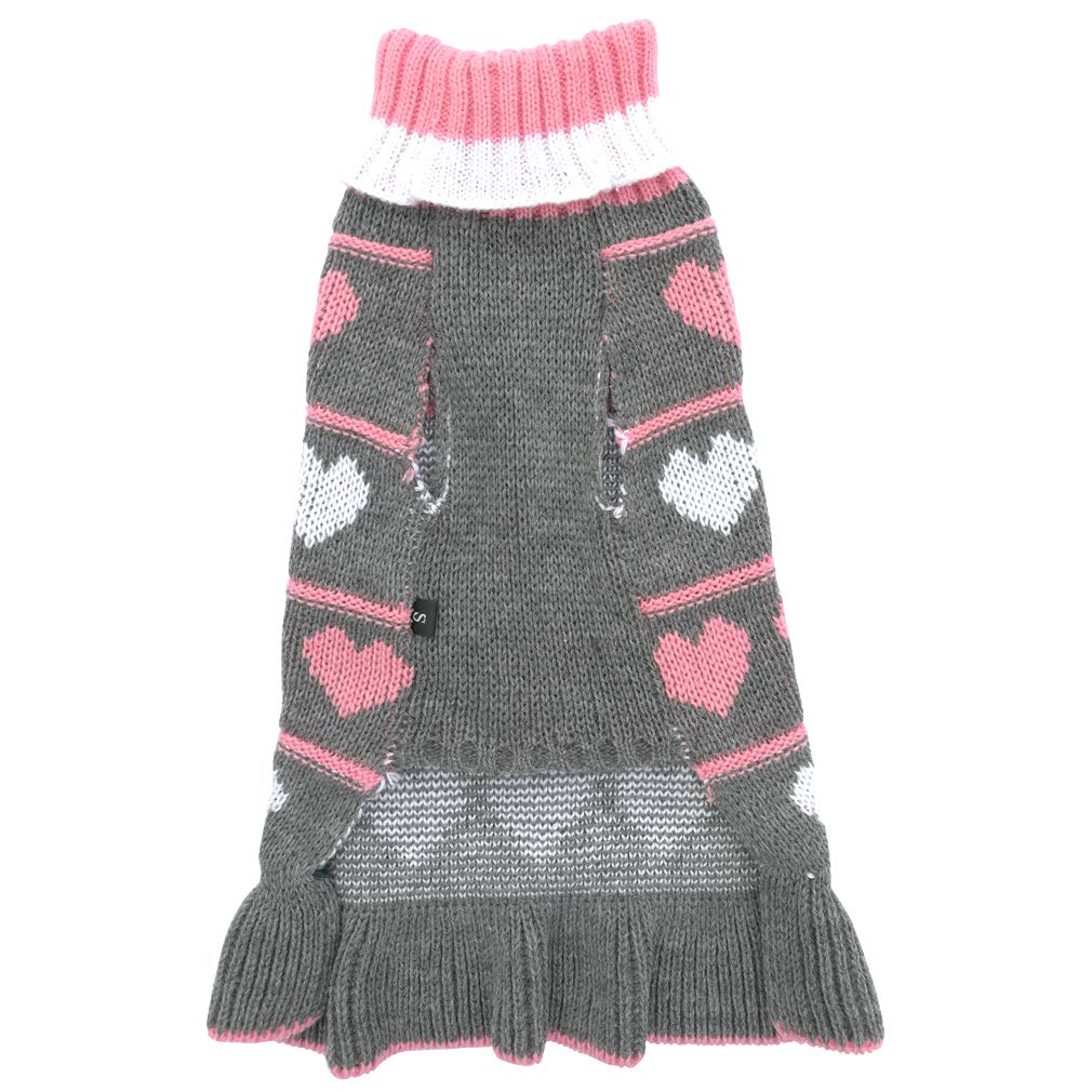 Jecikelon Pet Dog Long Sweaters Dress Knitwear Turtleneck Pullover Warm Winter Puppy Sweater Long Dresses (Grey Heart, X-Large)