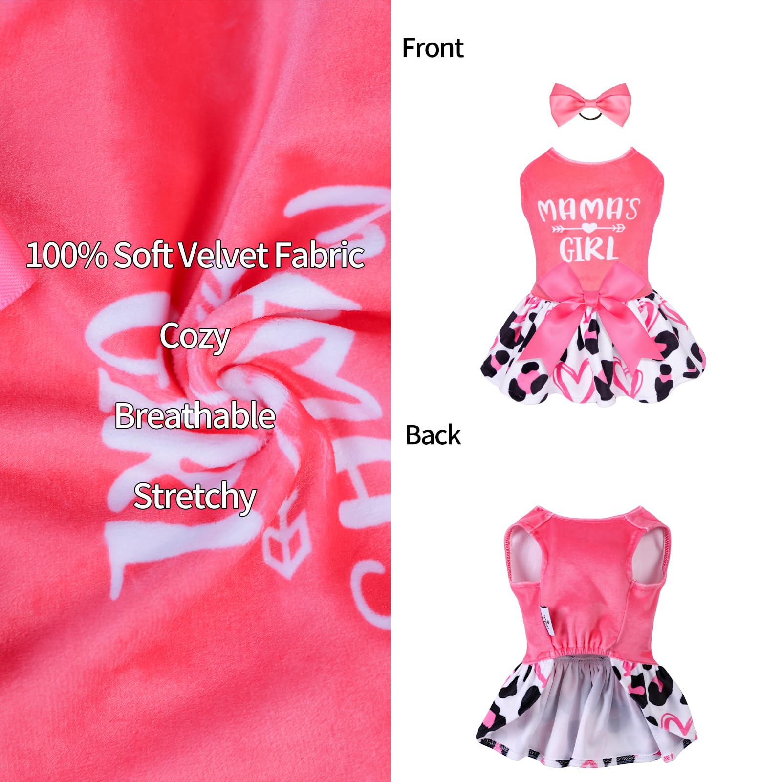 Cutebone Dog Dresses Velvet Mama'S Girl Small Dogs Clothes Onesie Pet Apparel Girl Puppy Skirt With Bow Hair Rope Cva40S-D