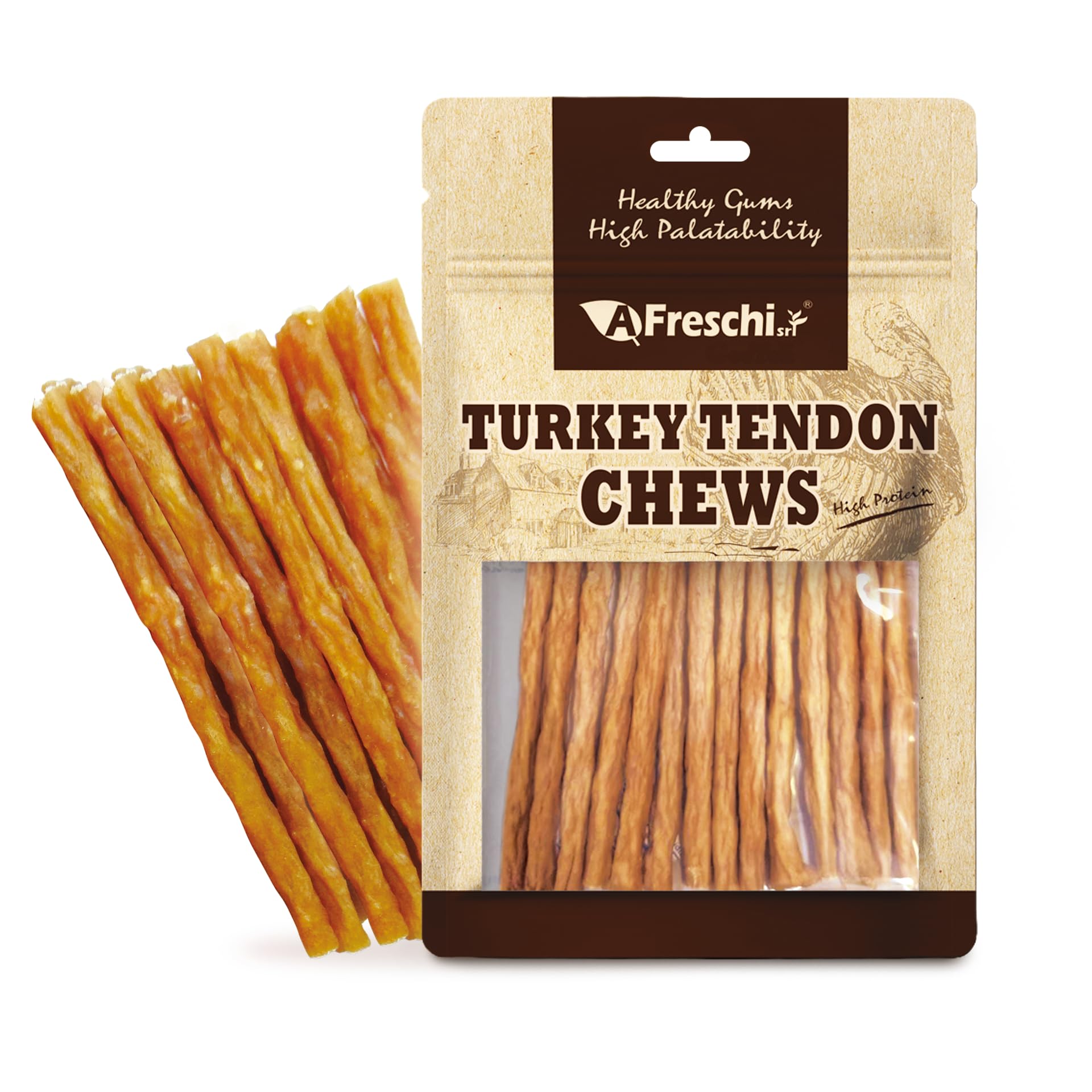 Afreschi Turkey Tendon Thin Stick 3.5 oz, Turkey Sourced from USA, Dog Treats for Classic Series, All Natural Human Grade Dog Tr