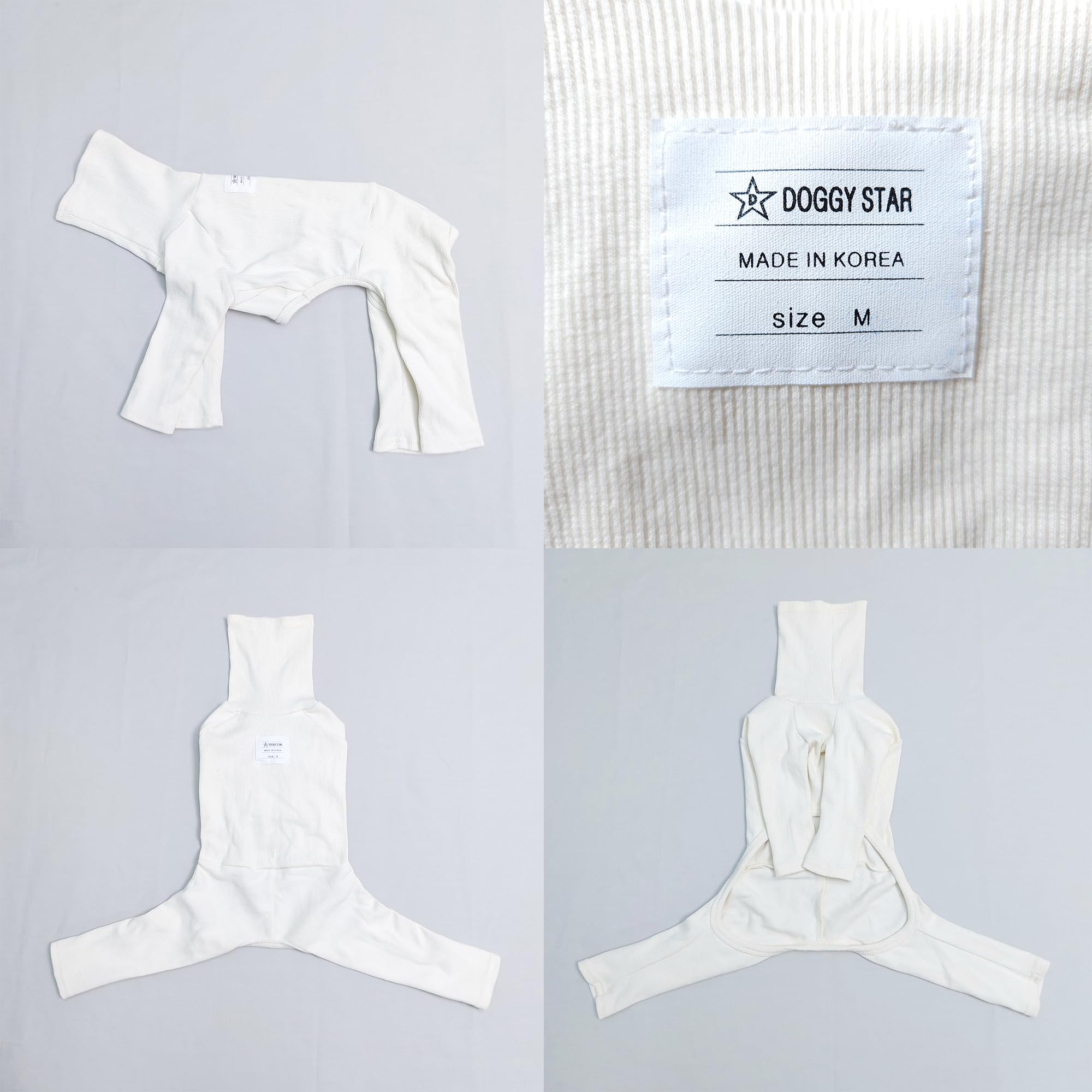 D Doggy Star Italian Greyhound Clothes Stretchable Onesie Whippet For Dog (M,Ribbed Ivory)