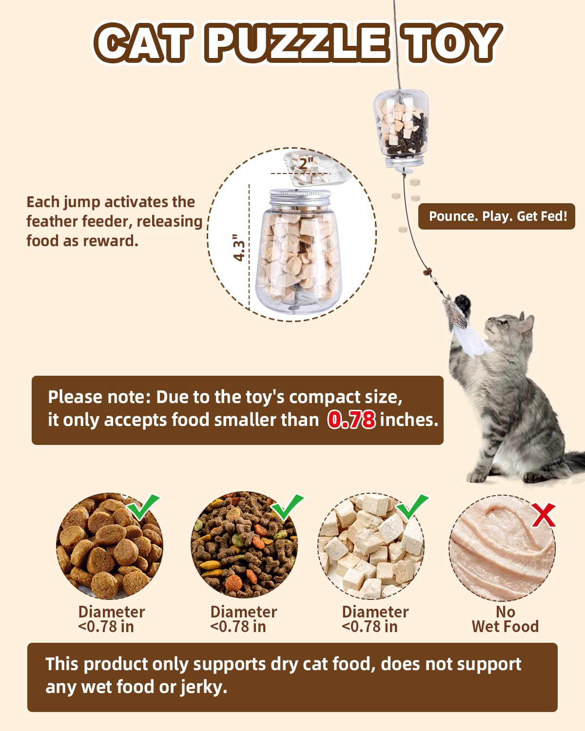 TXRRURE Interactive Cat Treat Dispenser Toy, Hanging Puzzle Toy for Slow Feeding & Cat Weight Loss, with Feather Teaser, Enrichm