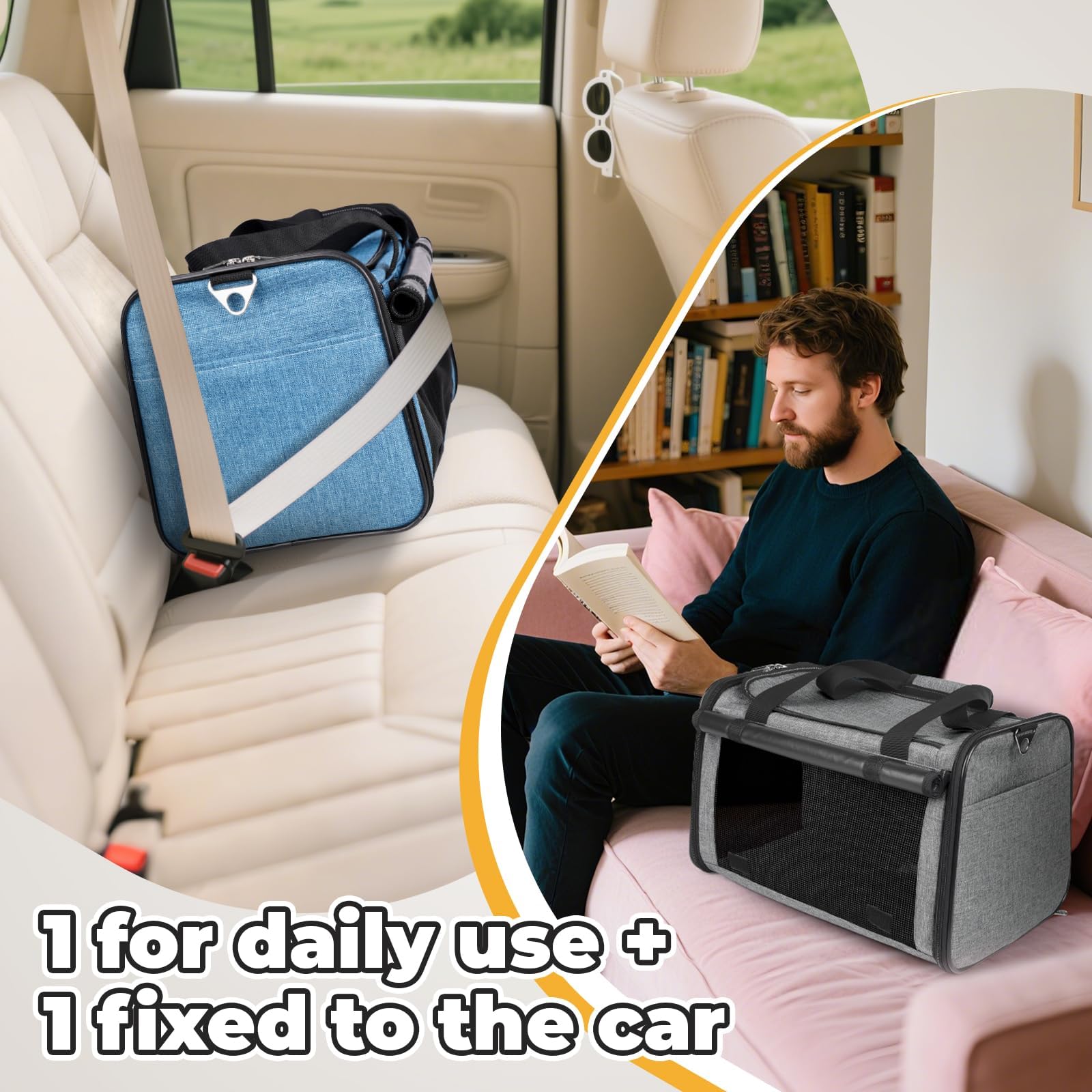 Yudodo 2 Packs 25 Lbs Lightproof Soft Sided Pet Carrier For Large Cat & Small Dog Airline Approved Travel Bag Puppy Carriers Wit
