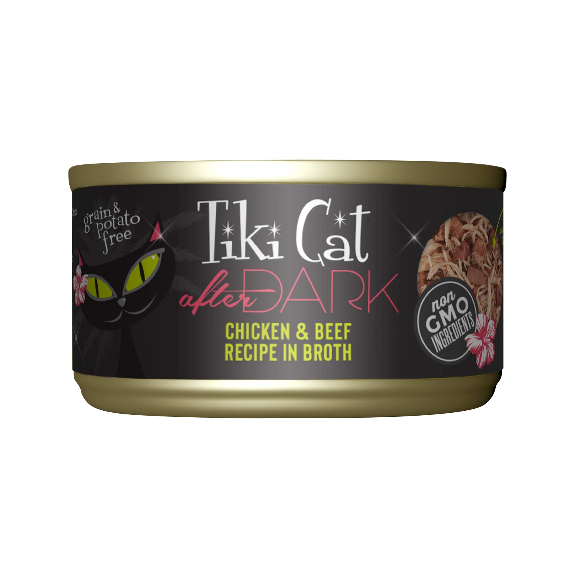 TIKI PETS Cat After Dark Grain-Free, Low-Carbohydrate Wet Food with Real Shredded Meat for Cats & Kittens, 2.8oz, 12pk, Chicken 