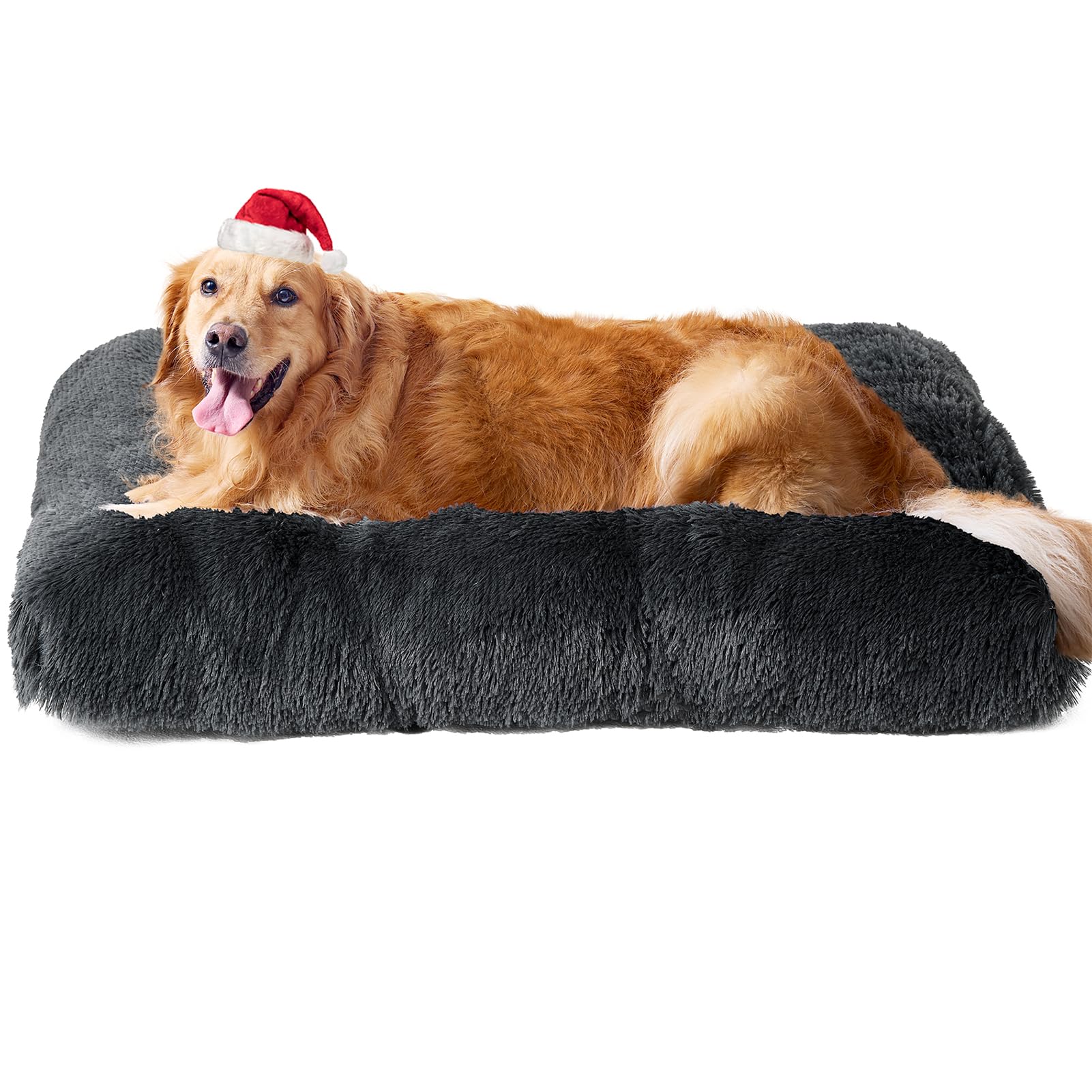 Eheyciga Fluffy Dog Crate Bed For Extra Large Dogs, Plush Faux Fur Dog Crate Pad, Calming Anti Anxiety Xl Dog Bed For Crate, Washable Soft Warm Dog Crate Mat With Non-Slip Bottom, Dark Grey