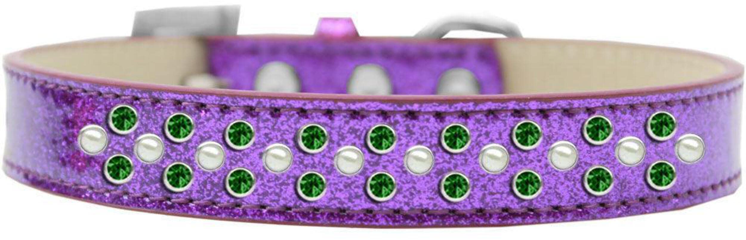 Mirage Pet Products Sprinkles Ice Cream Dog Collar with Pearl & Emerald Green Crystals, Size 16, Emerald Green