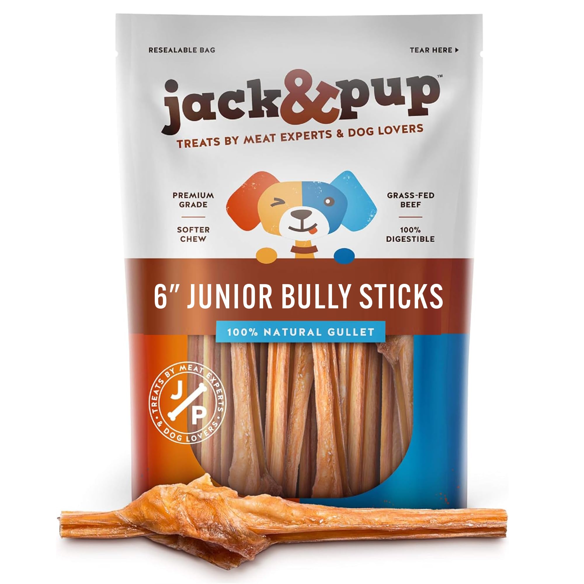Jack&Pup 6 Inch Bladder Bully Sticks for Small Dogs (30 Pack) Single Ingredient Dog Treats, Puppy Chew Sticks