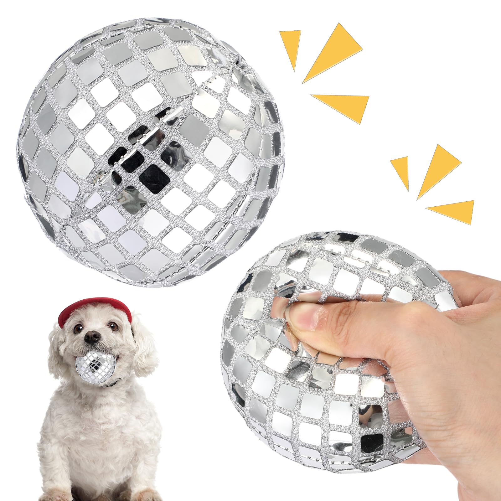 HyDren 2 Pcs Dog Disco Plush Balls, 4 in Squeaky Stuffed with Fluffy Squeaky Toys Pet Interactive Chew Balls for Small and Mediu