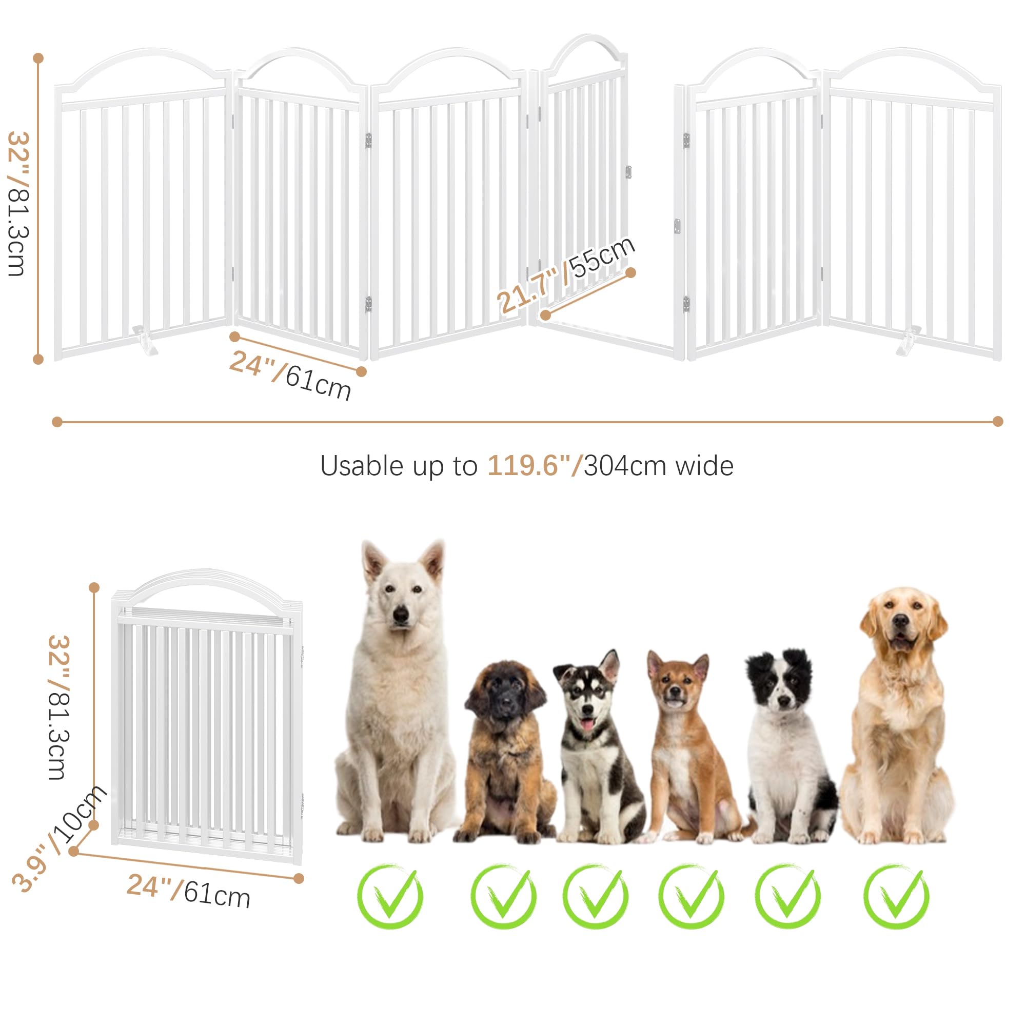 BHG Metal Freestanding Dog Gate with Door, Extra Wide 144", Extra Tall 32", Black, 6 Panels - No Assembly Required