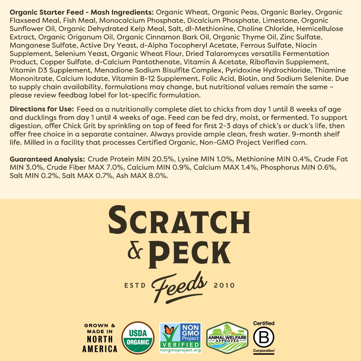 Scratch and Peck Feeds Whole Grain Starter Mash Chicken and Duck Feed - 40 lbs Bag - Corn-Free and Soy-Free - 20.5% Protein, Cer
